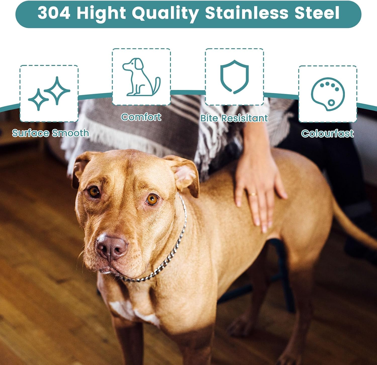 Detalle de PETTOM Dog Chain Collar Stainless Steel – Rust-Proof, Seamlessly Welded and Hair-Friendly for Training and Walking (M, 55cm)