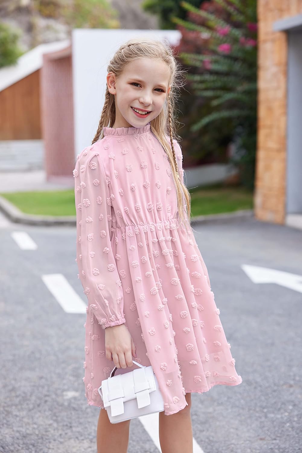Thumbnail 1 de Arshiner Robes Filles trapèze à col à volants (5 à 13 ans) – robe de fête manches longues