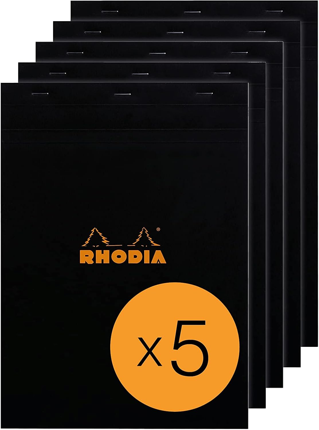 Detalle de RHODIA 182009Cpack – Bloc-notes agrafé N°18, A4 noir, 5 blocs, papier Clairefontaine 80 g/m²