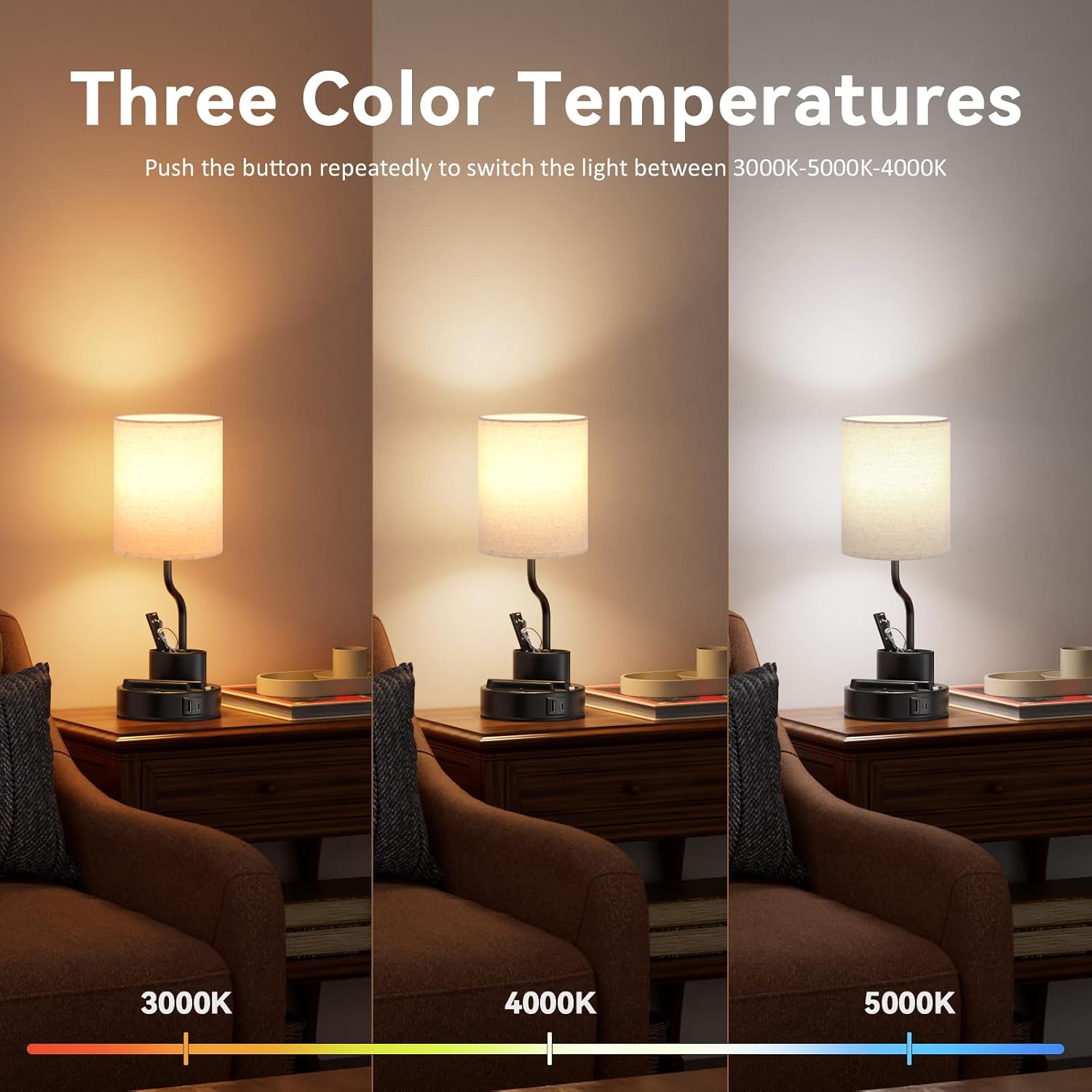Thumbnail 3 de Fenmzee Lamps 23 Table Lamp Set of 2 with USB-A/C, Outlets & 3 Color Temps