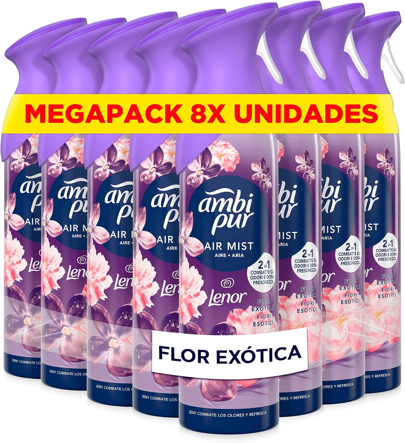 Detalle de Ambipur Flor Exótica Spray 185ml x 8 🌸 Aroma Fresco y Duradero