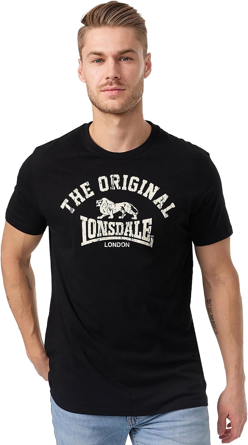 Detalle de Lonsdale Slim Fit Original långärmad T-shirt med flocktryck på bröstet