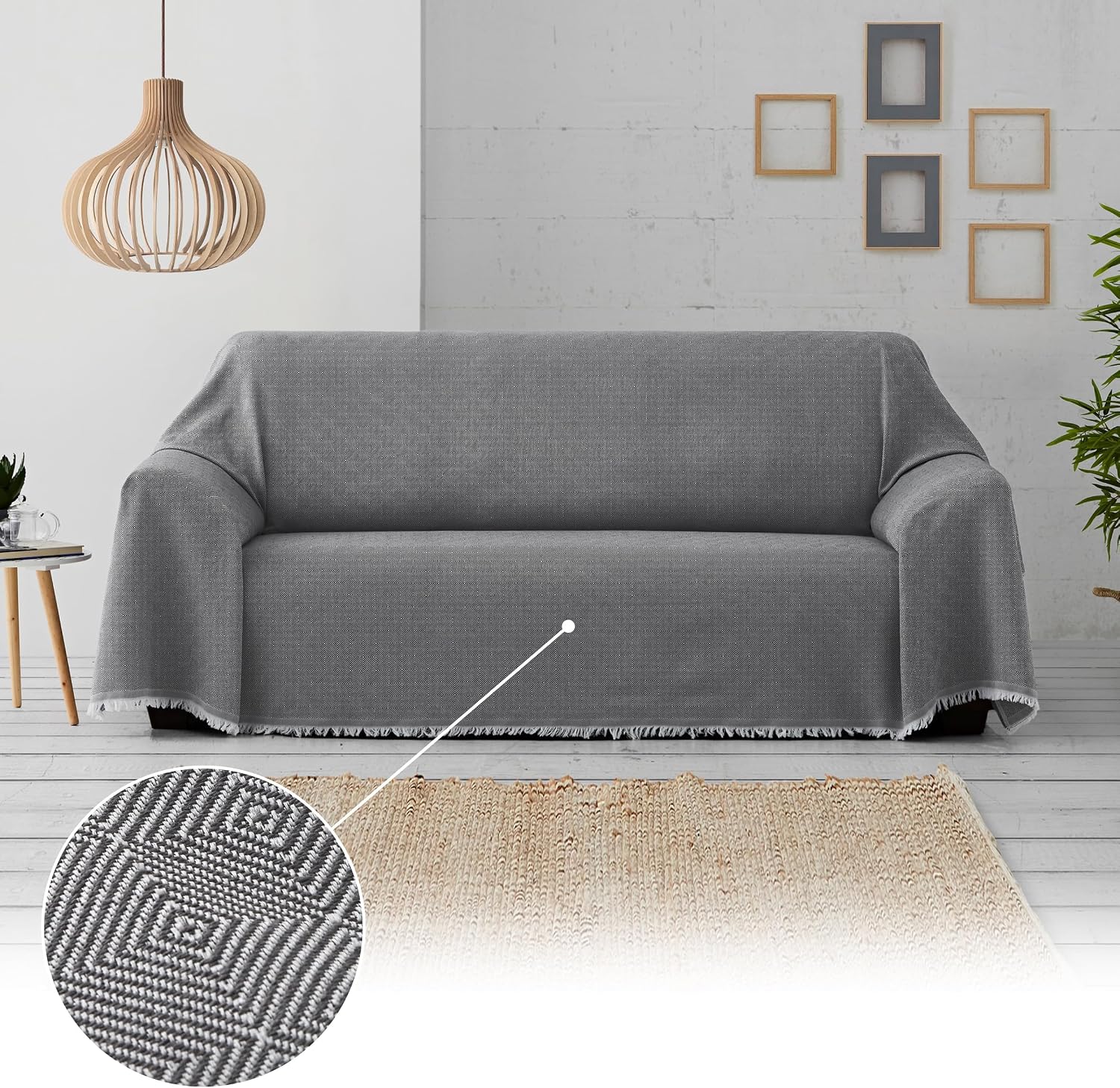 Detalle 2 de Textilhome Copridivano e Copriletto Dante 130x180 cm – Telo Arredo Multiuso in Grigio Scuro, OEKO-TEX