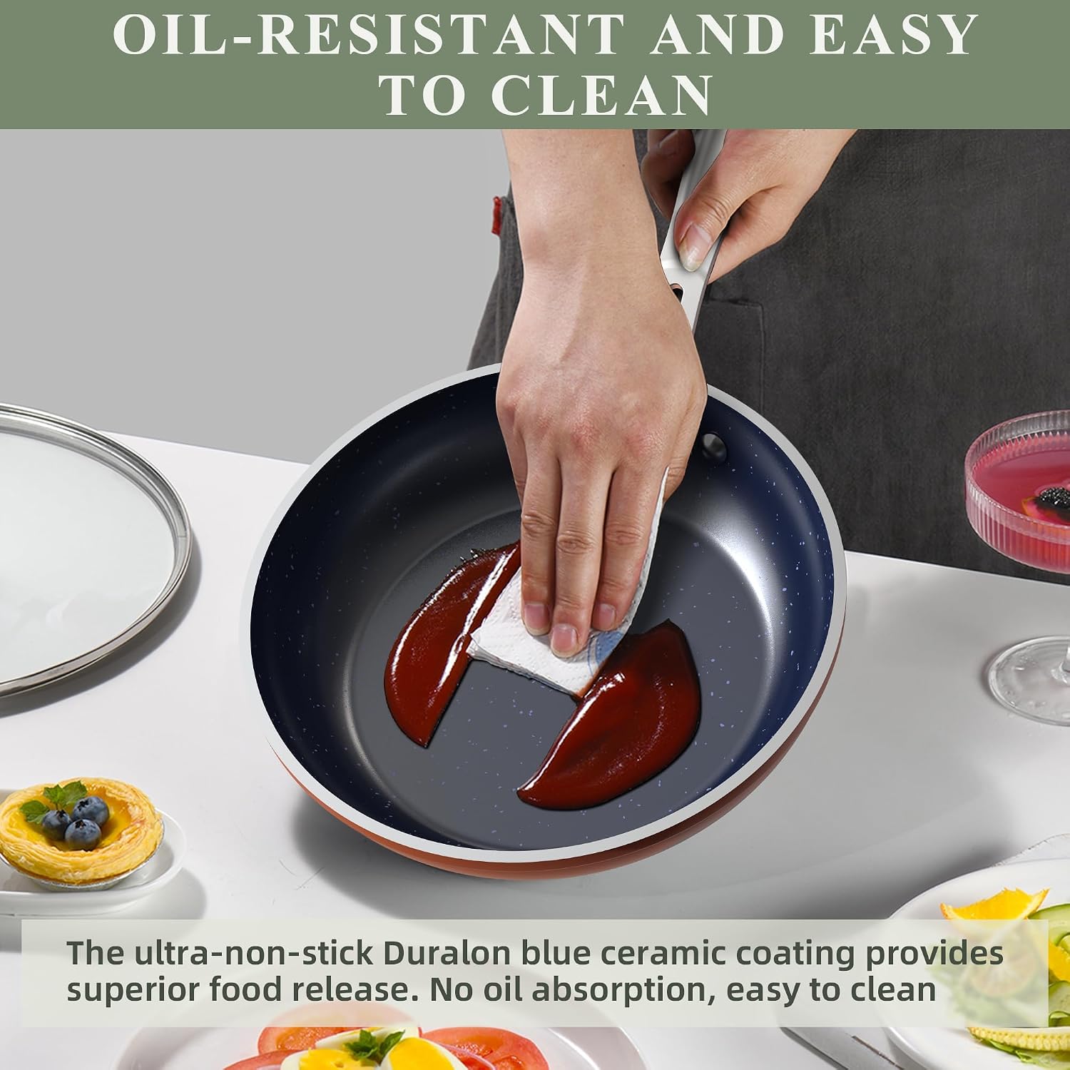 Thumbnail 6 de Nuwave Healthy Duralon Blue Ceramic Nonstick Cookware Set (Diamond-Infused, PFAS-Free) with Tempered Glass Lids