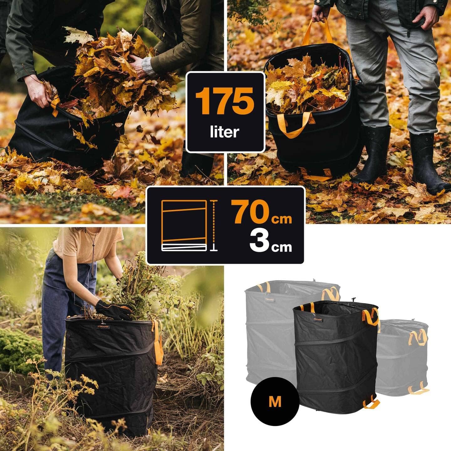 Detalle de Fiskars Ergo PopUp 1028372 trädgårdssäck, 175 liter, hopfällbar