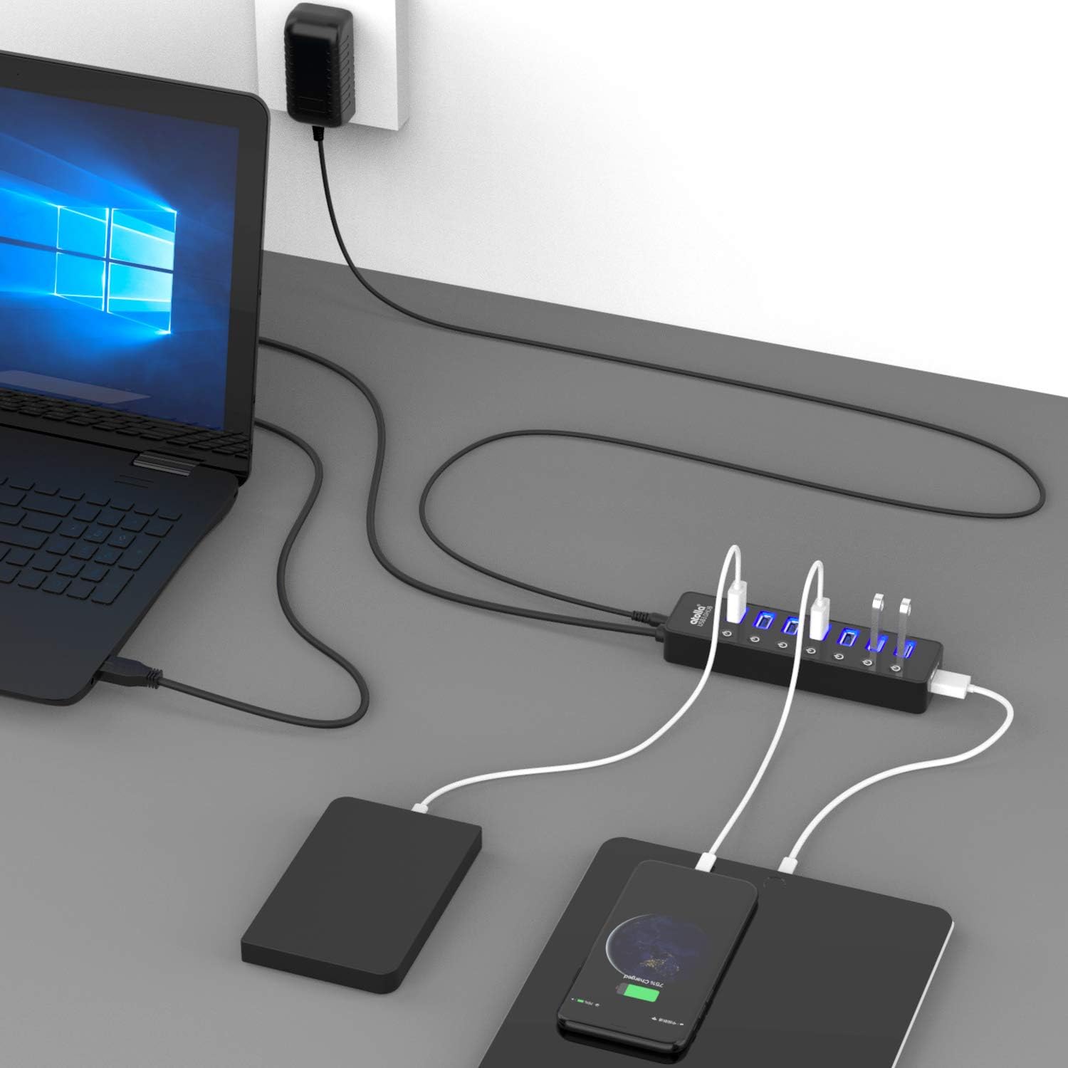 Thumbnail 1 de atolla Powered USB 3.0 Hub 7‑port with 20W power adapter 📱