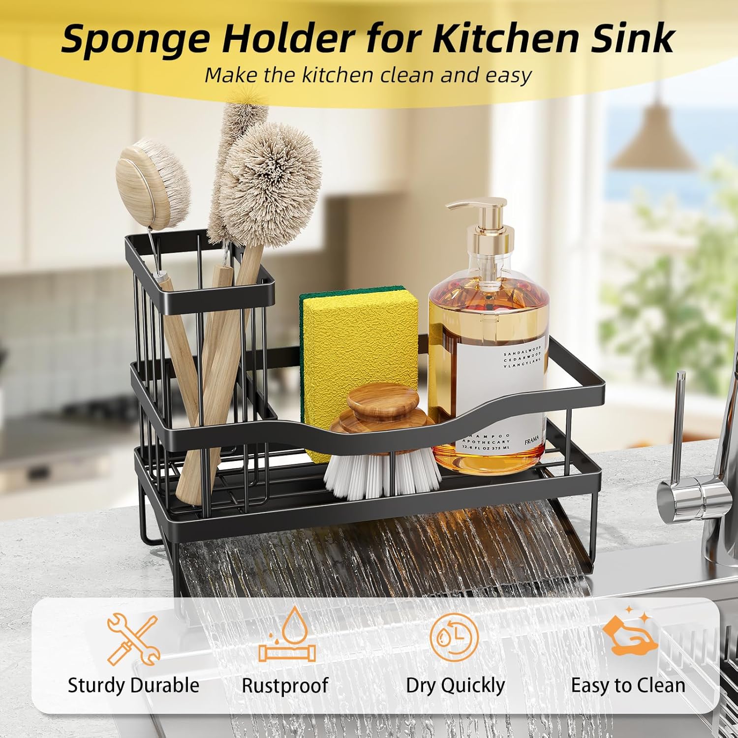 Thumbnail 6 de Mecyfaty Kitchen Sink Sponge Holder with Self-Drain Tray