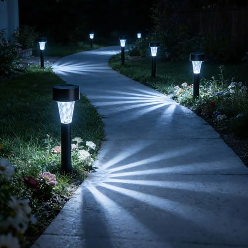 Detalle de Aigostar 12 Uds Balizas Solares para Exterior – Luz Fría 6500K, IP44, Iluminación Solar para Jardín, Terraza y Camino