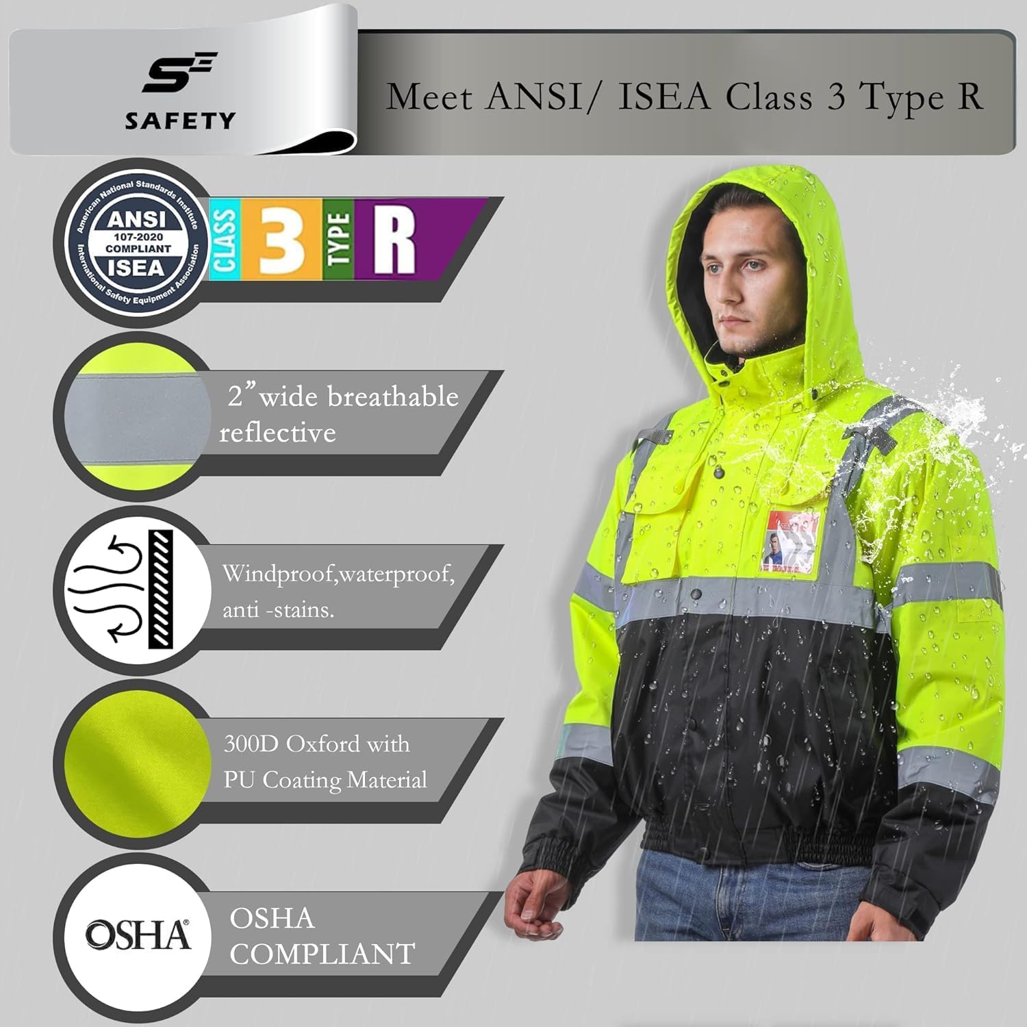 Detalle de sesafety Class 3 Hi-Vis Bomber Jacket, Waterproof 300D Oxford with Fleece Lining