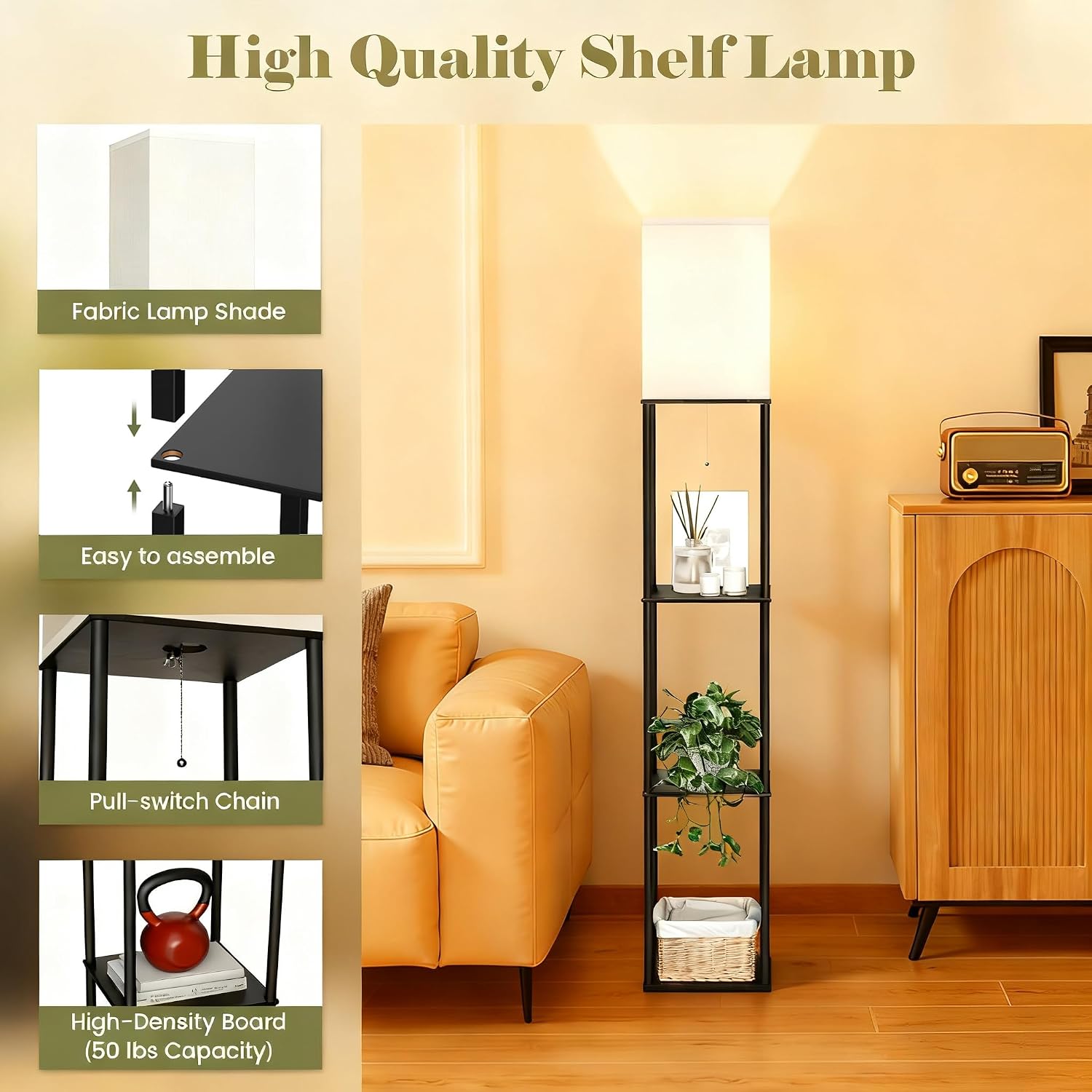 Detalle 1 de SyncGlow Floor Lamp with 3-Tier Shelves and 3-CCT LED Lighting