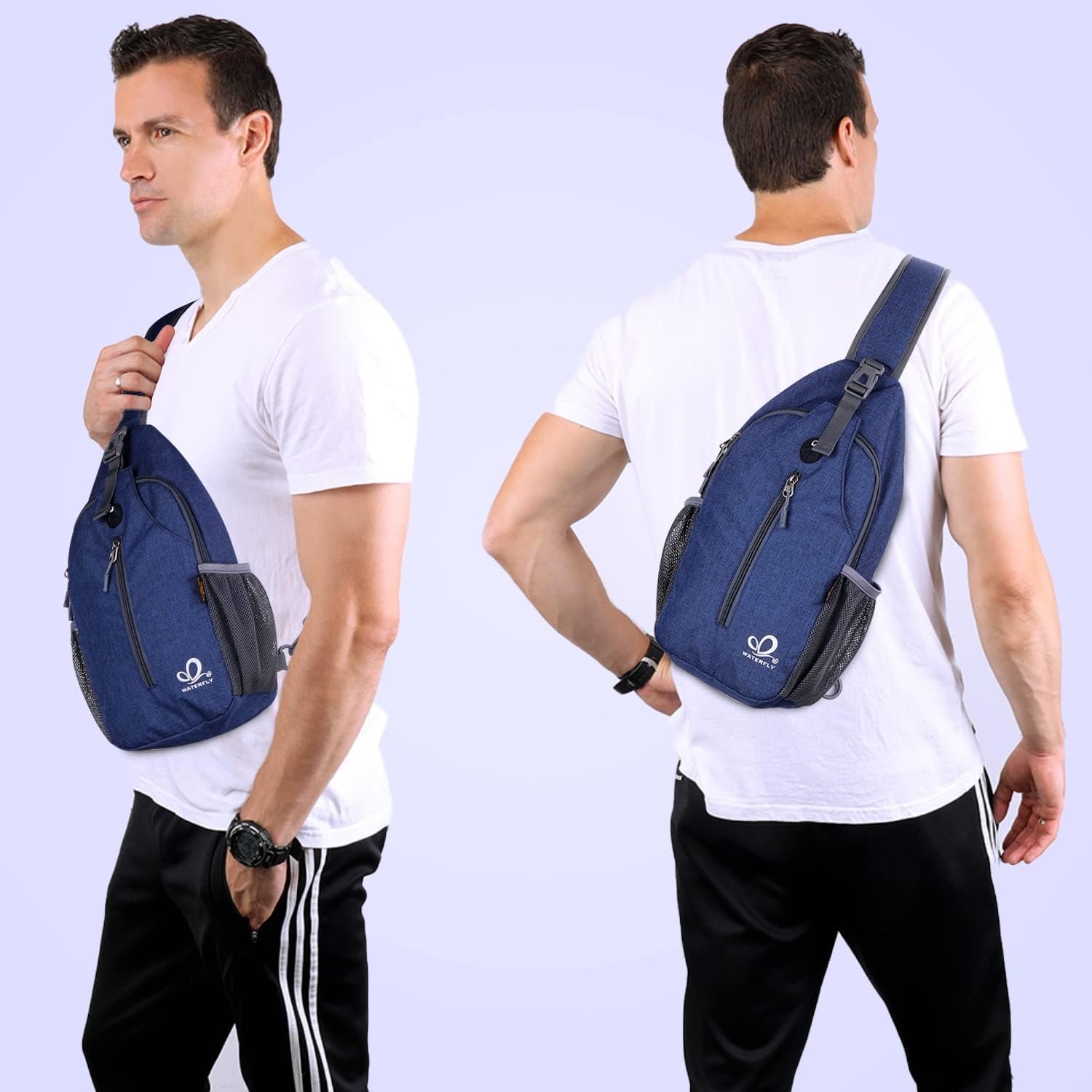 Detalle de Waterfly Sling Bag Backpack: Lightweight 3-Compartment Daypack for Outdoor Use