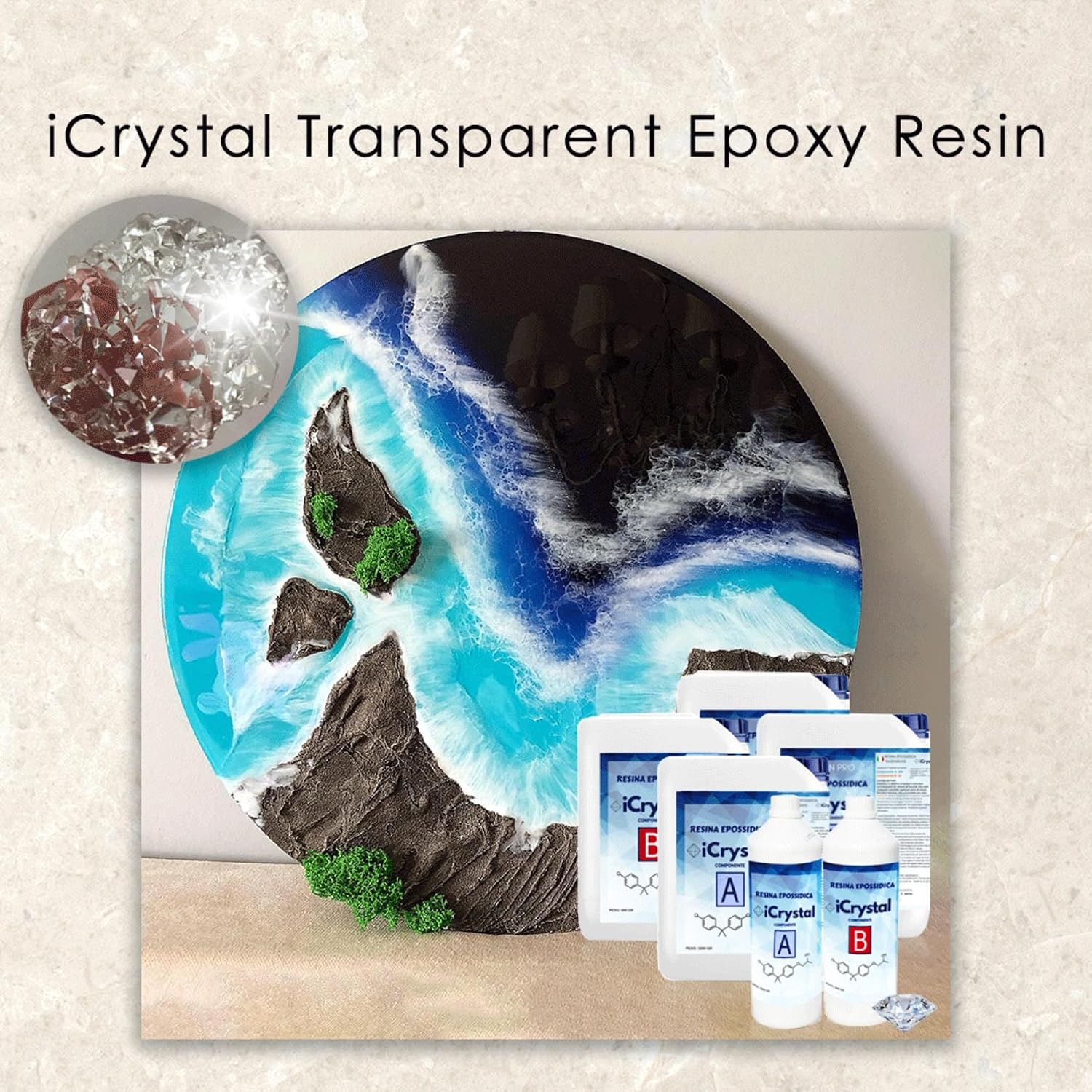 Detalle 2 de Resin Pro RESINA EPOSSIDICA ICRYSTAL – 6 KG: trasparente, atossica e Made in Italy per gioielli e River Table