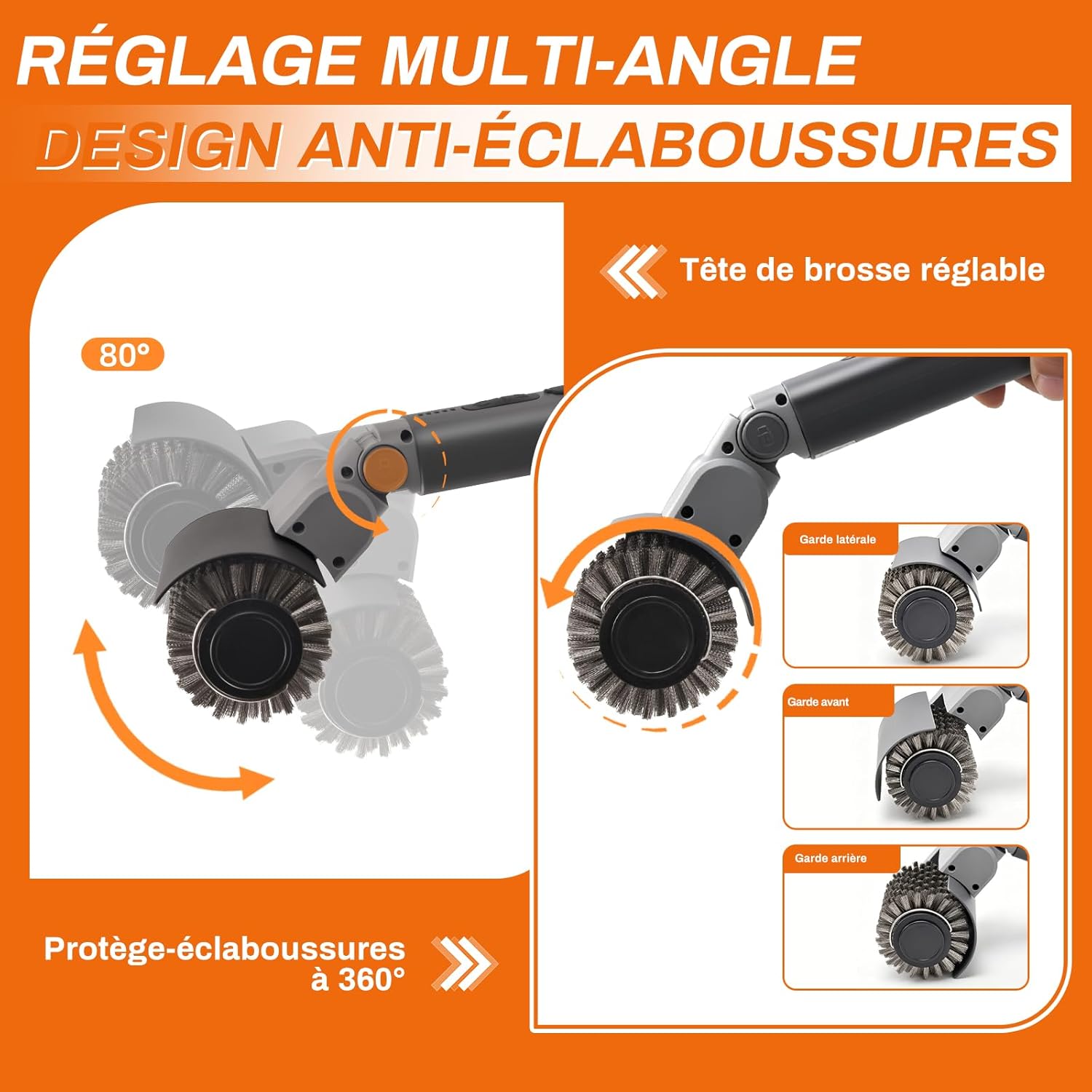 Detalle 2 de Hiwoor Brosse Barbecue Électrique sans Fil 3-en-1 — 150 Min d’autonomie, 3 têtes, 3 vitesses et tête articulée