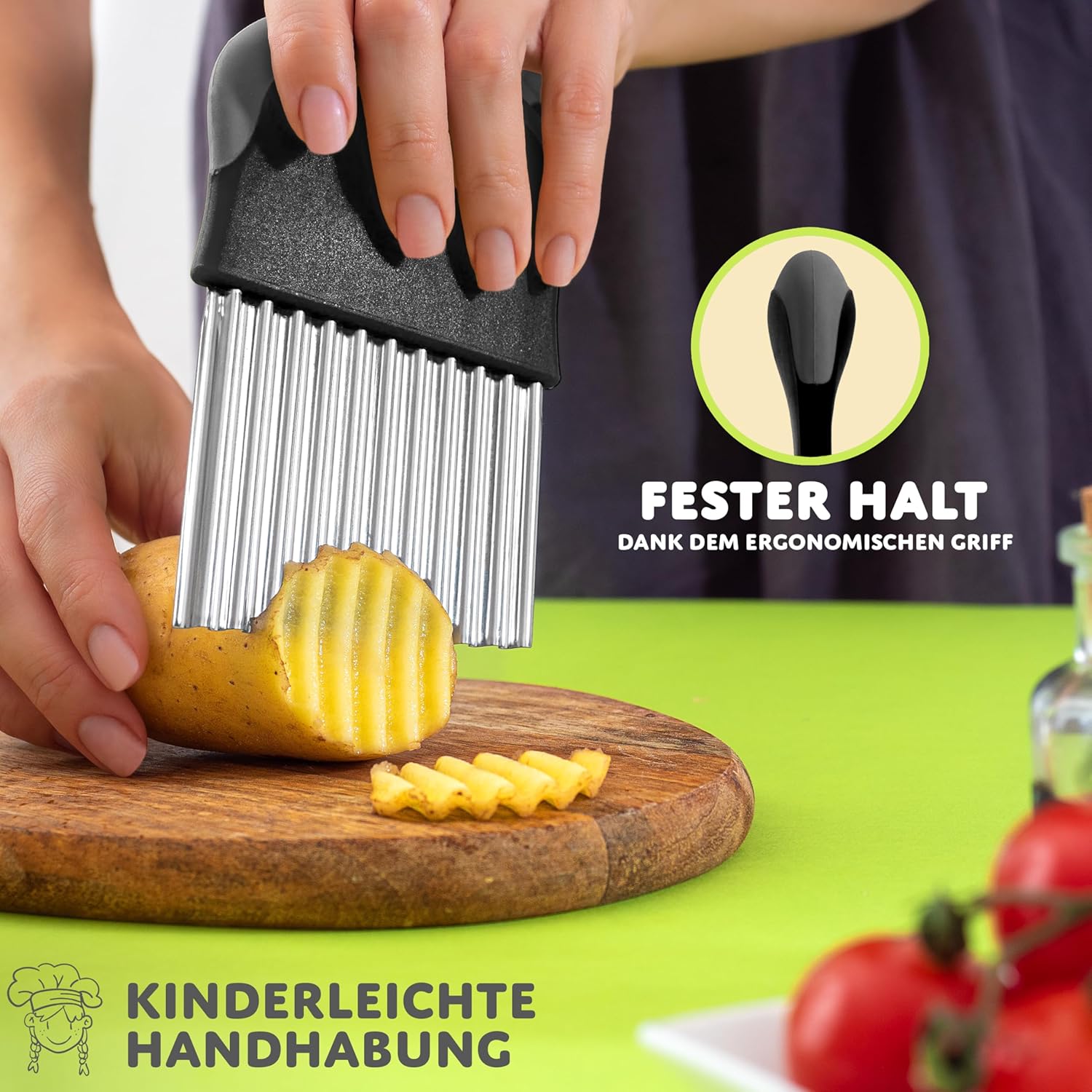 Thumbnail 4 de Villkin Wellenschneider aus Edelstahl – spülmaschinengeeignet, ergonomischer Griff (1x Schwarz-Grau)