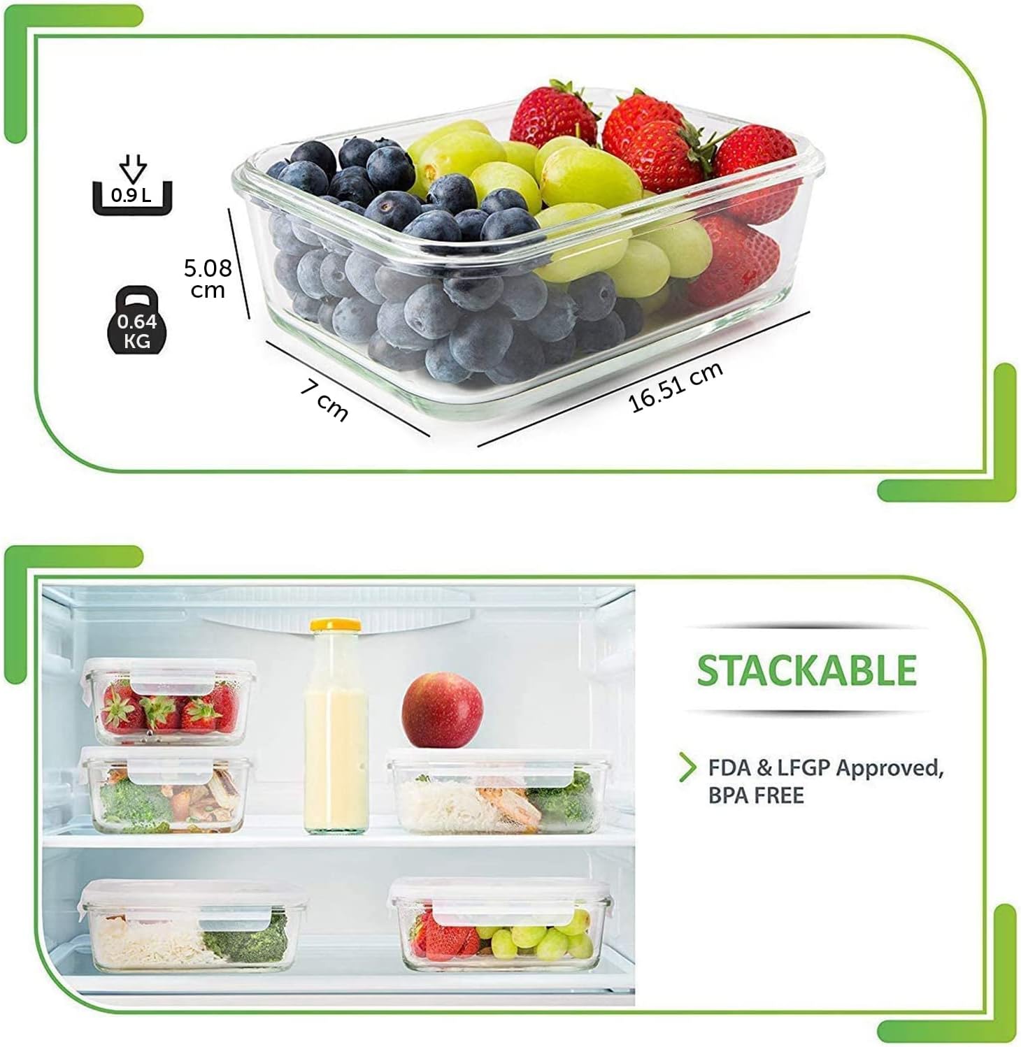 Thumbnail 4 de Glass Meal Prep Container 880 Millilitres Airtight 🥣