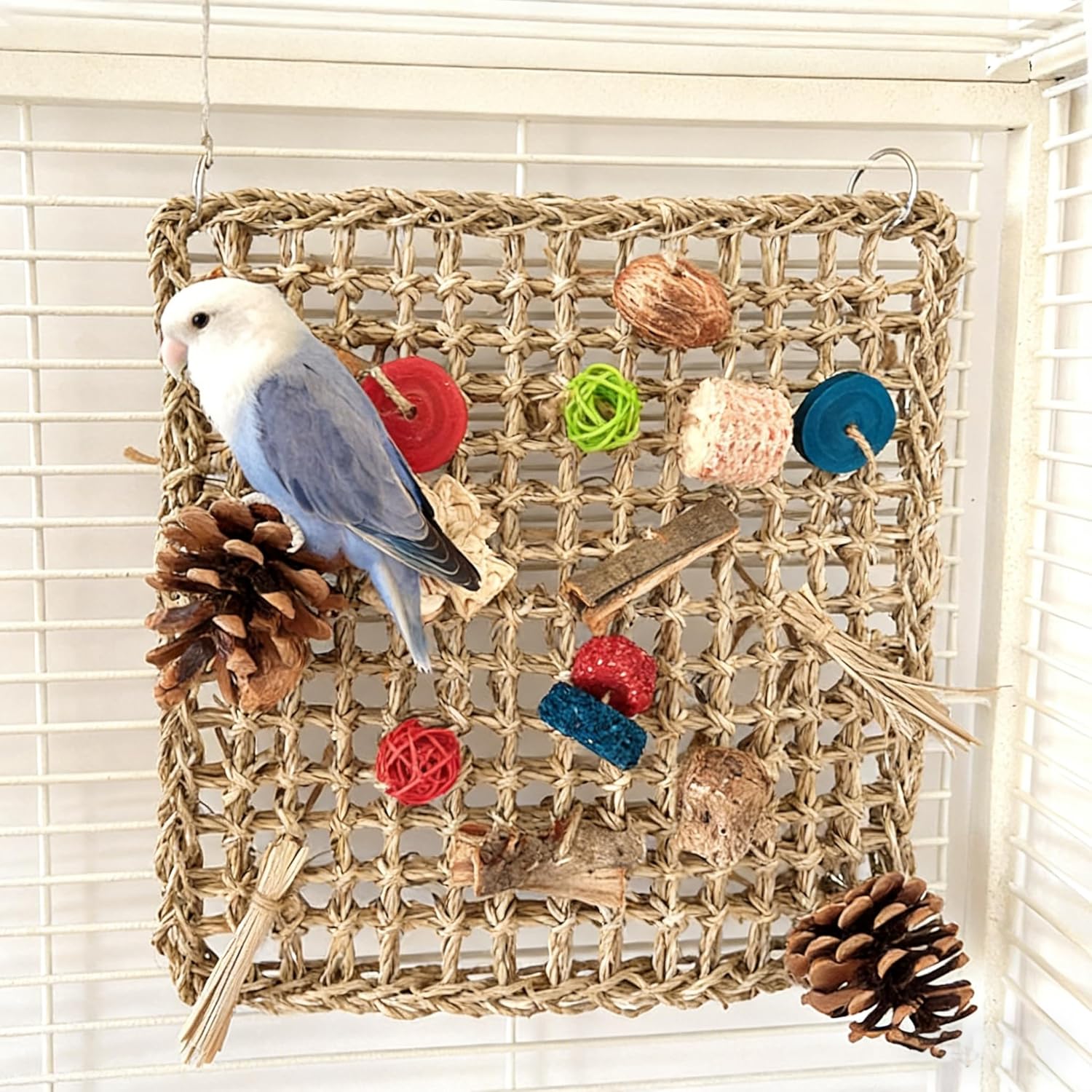 Detalle 2 de ZYYRSS woven seagrass climbing hammock mat bird toy for small to medium caged birds