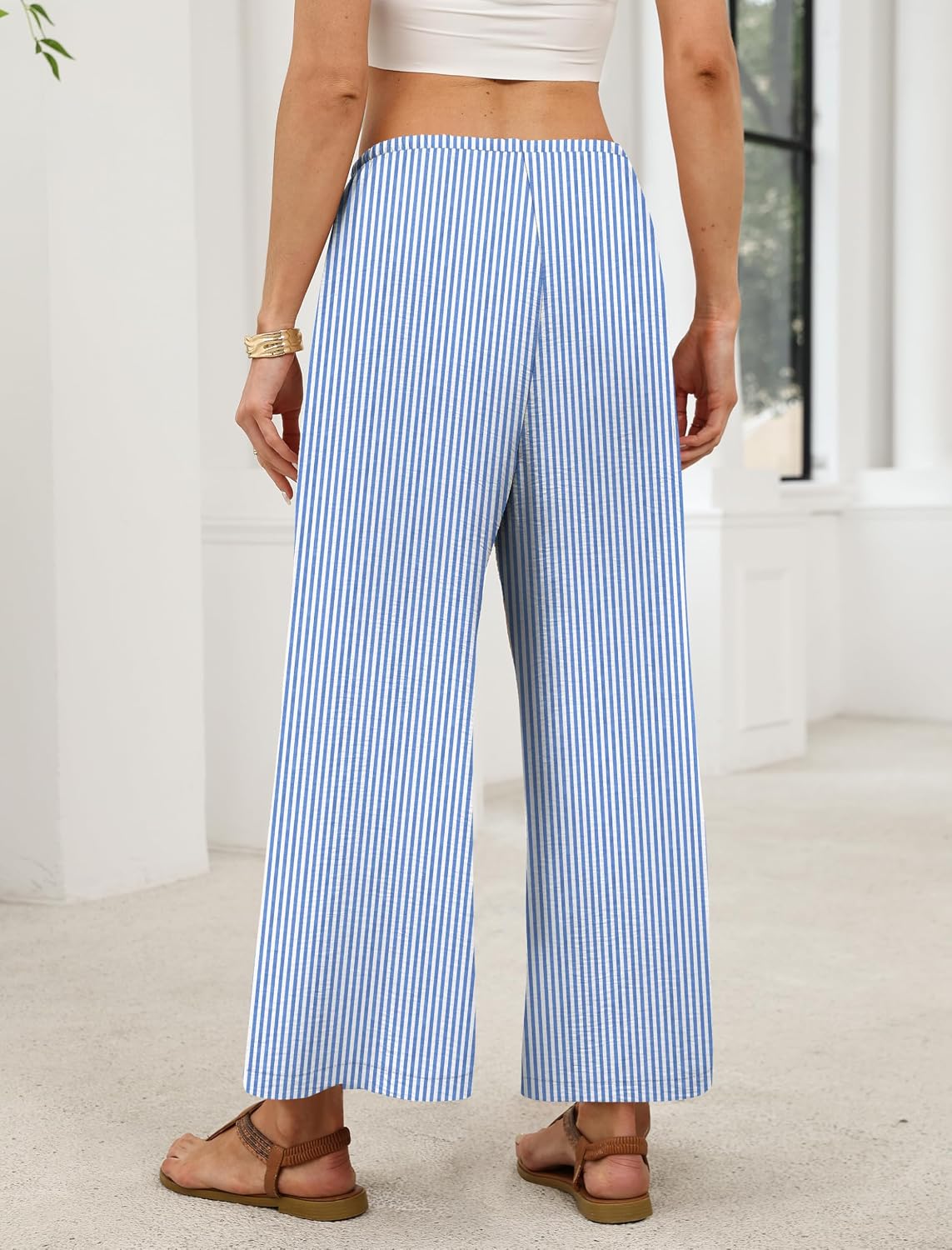 Detalle de Sampeel Wide Leg Pants Women – Casual Palazzo with Drawstring Waist and Pockets