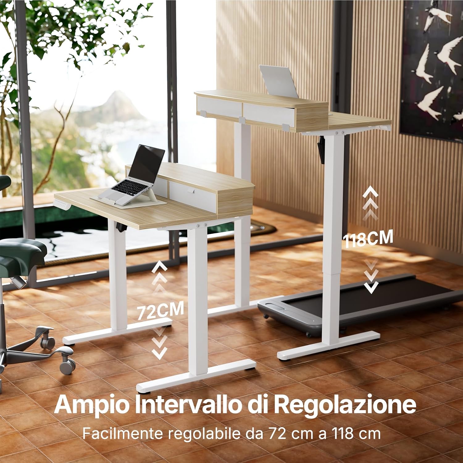 Thumbnail 3 de HUANUO Scrivania Piccola 80 x 53 cm con cassetti: altezza regolabile 72–118 cm e morsetto a C