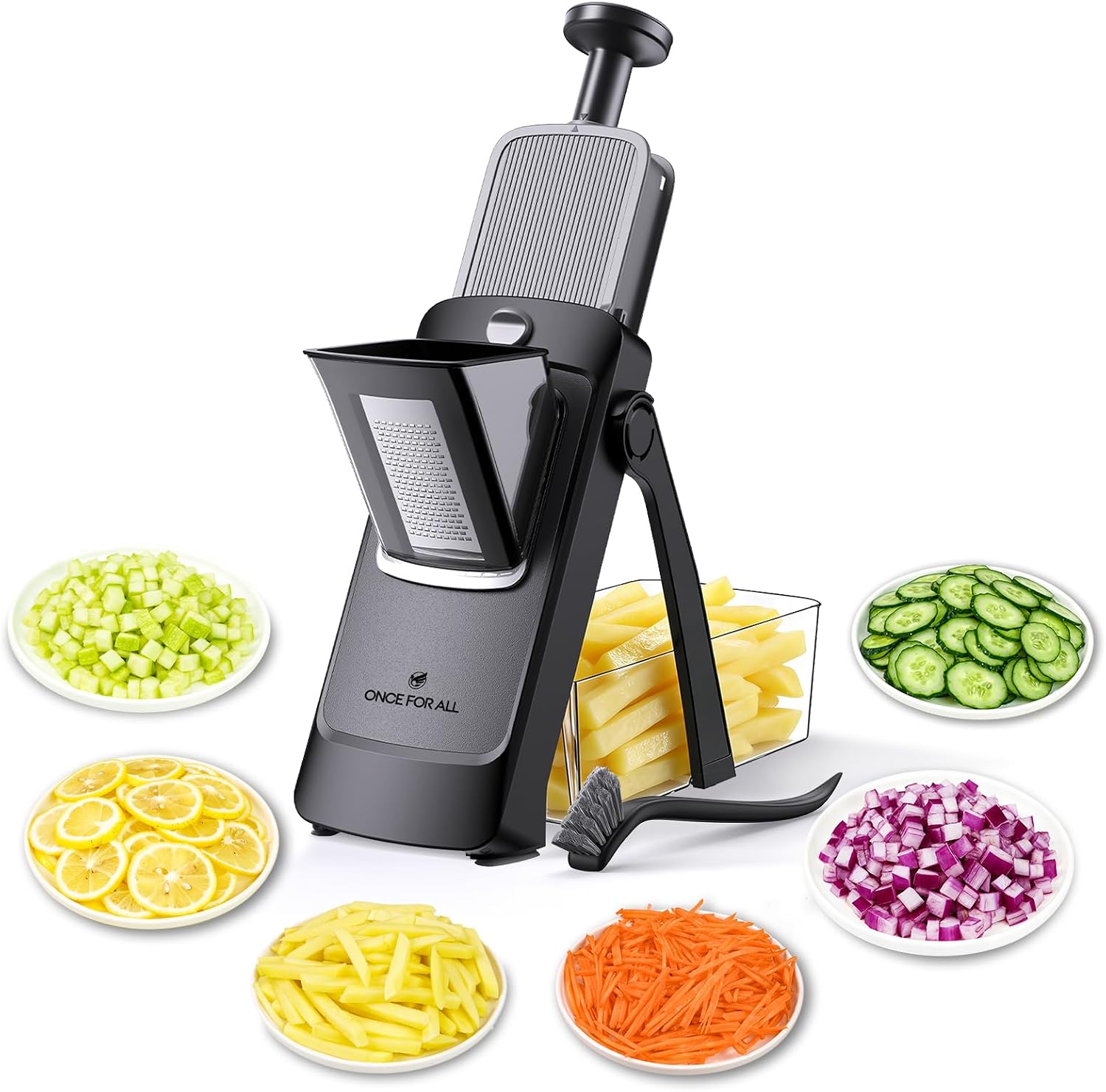 Detalle de ONCE FOR ALL Safe Mandoline Slicer Pro (4th Gen) with Container, 0.1–8 mm adjustable, Stainless Steel
