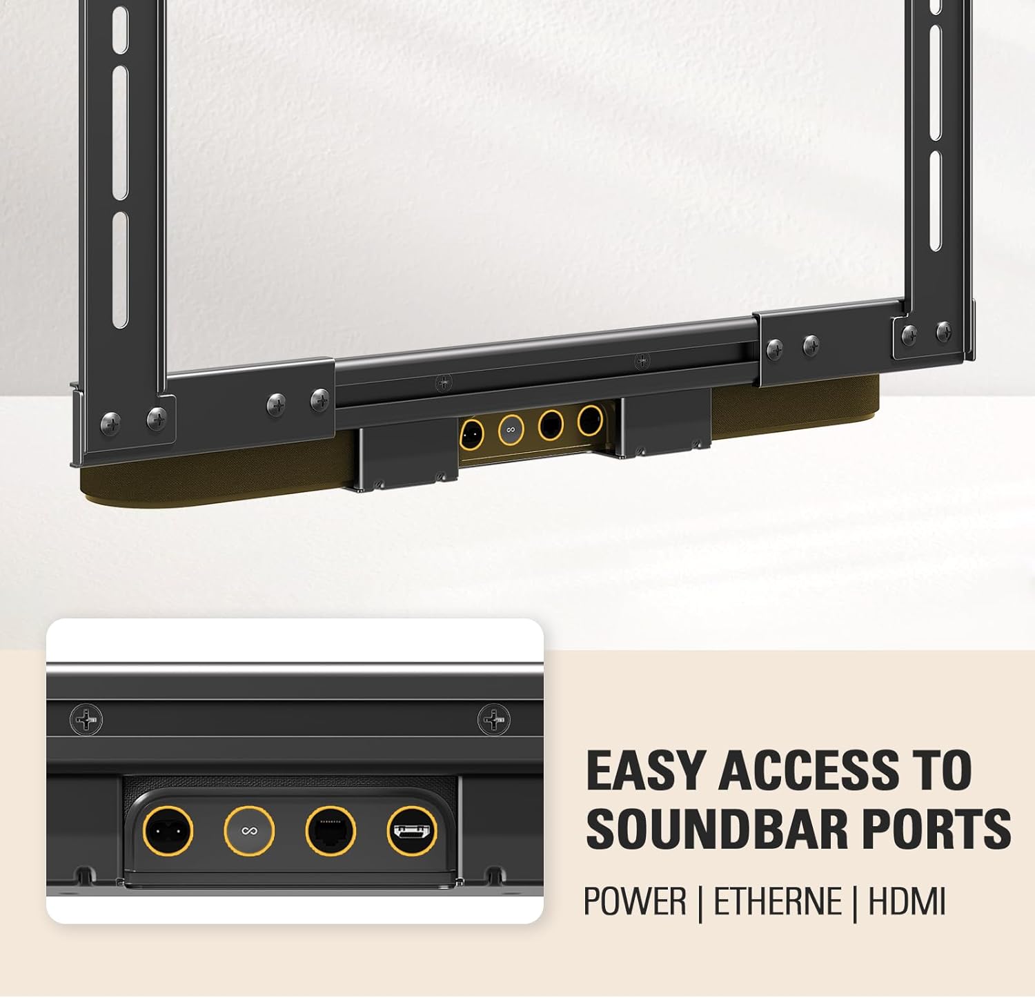 Detalle de Mounting Dream Soundbar Mount for Sonos Beam — Easy Access Sliding Block Bracket for TVs up to VESA 600x400mm