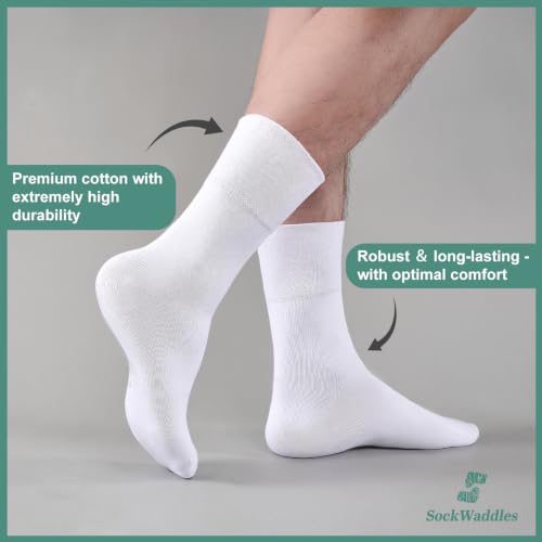 Thumbnail 7 de SockWaddles Diabetic Socks for Men & Women, 6 Pairs – Soft Top Cotton Crew with Seamless Toe (White, 12-15)