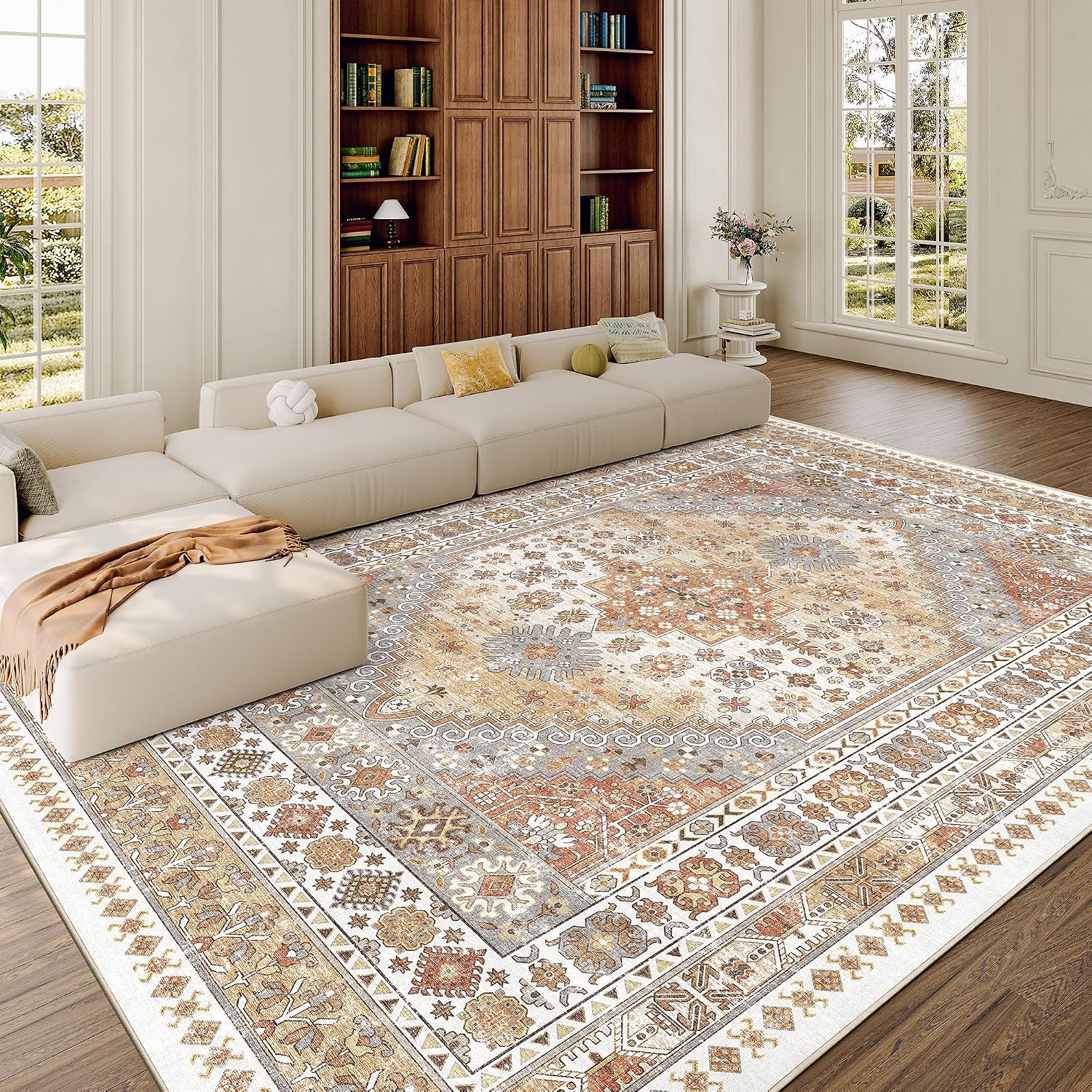 Detalle 2 de zesthome X 8' x 10' Washable Area Rug, Orange, Low Pile with TPR Backing
