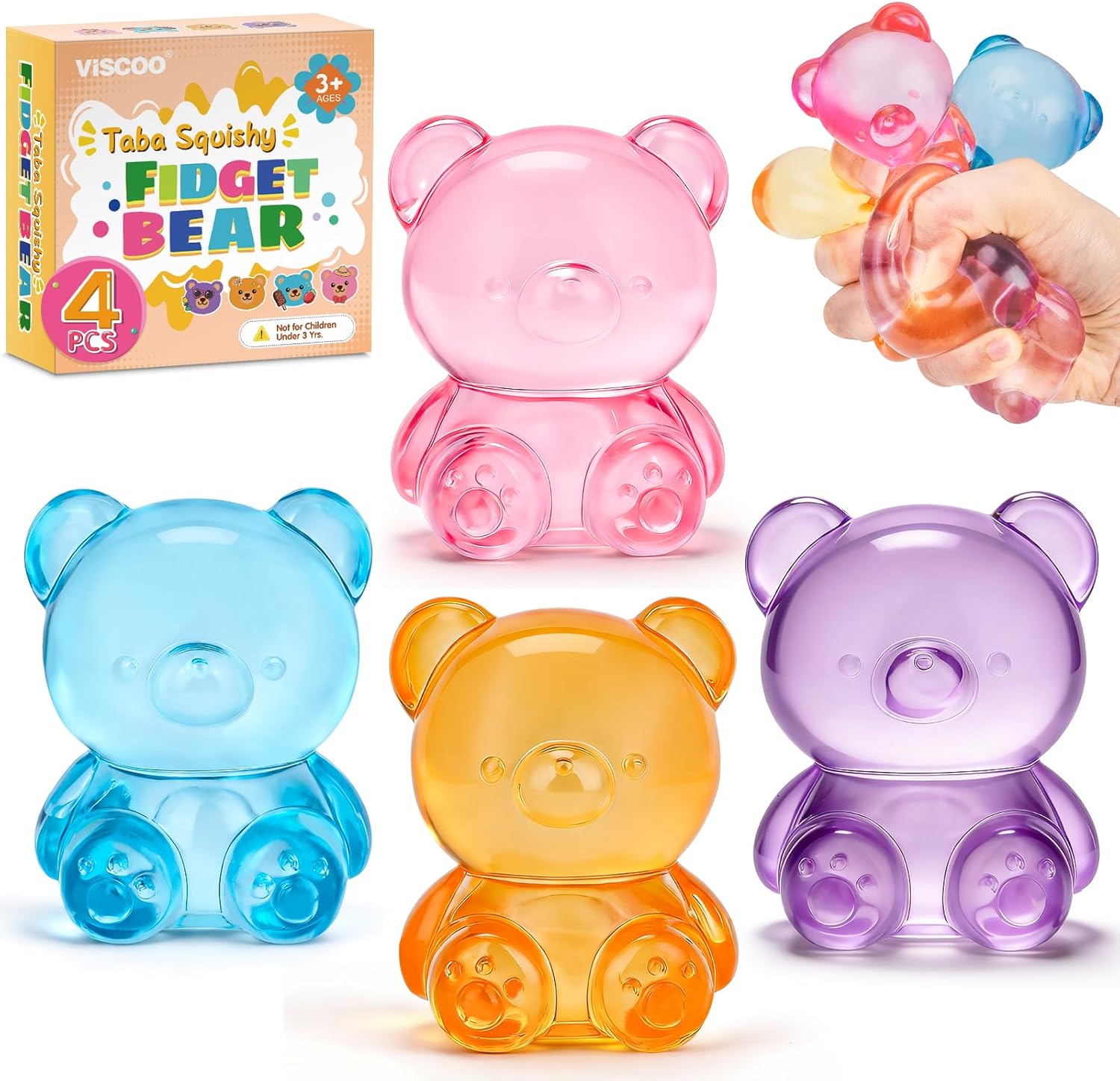 Detalle de VISCOO 4-Pack Bear Squishy Balls, Slow-Rising TPR Fidget Toys
