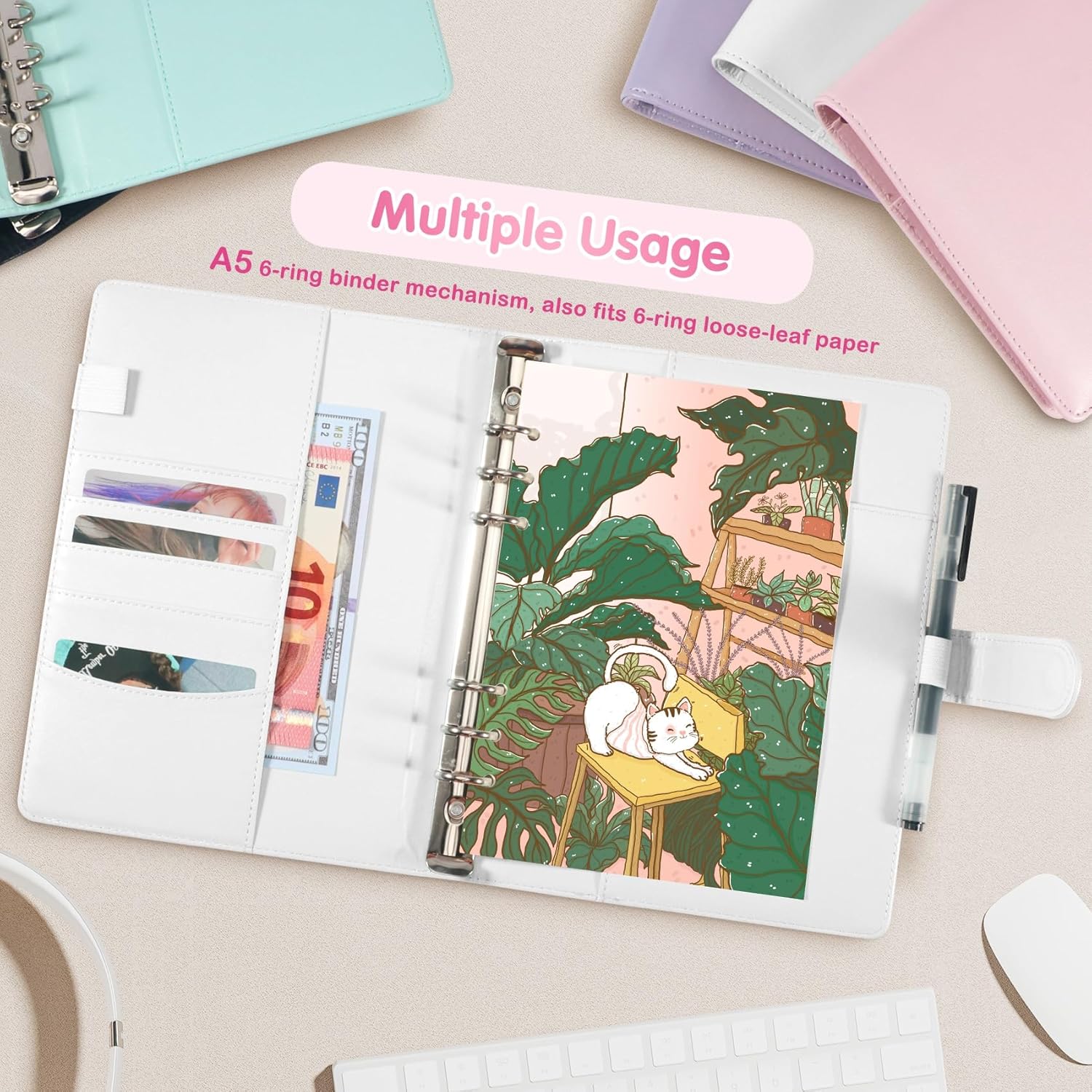Thumbnail 6 de A5 Kpop Photocard Binder with 30 Pack 4-Pocket Pages – 240 Card Slots, 6-Ring PU Leather Album