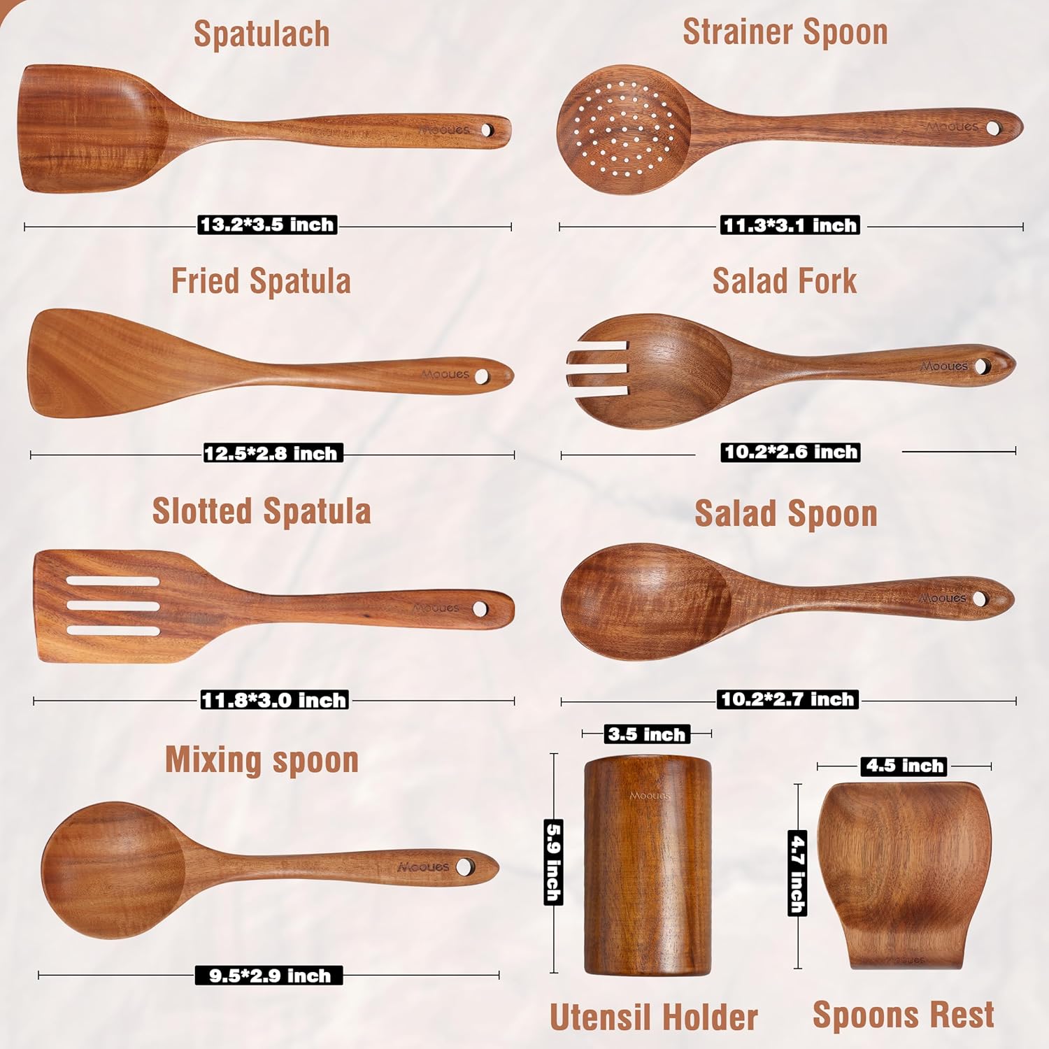 Thumbnail 2 de Mooues 9-Piece Teak Kitchen Utensil Set 🍽