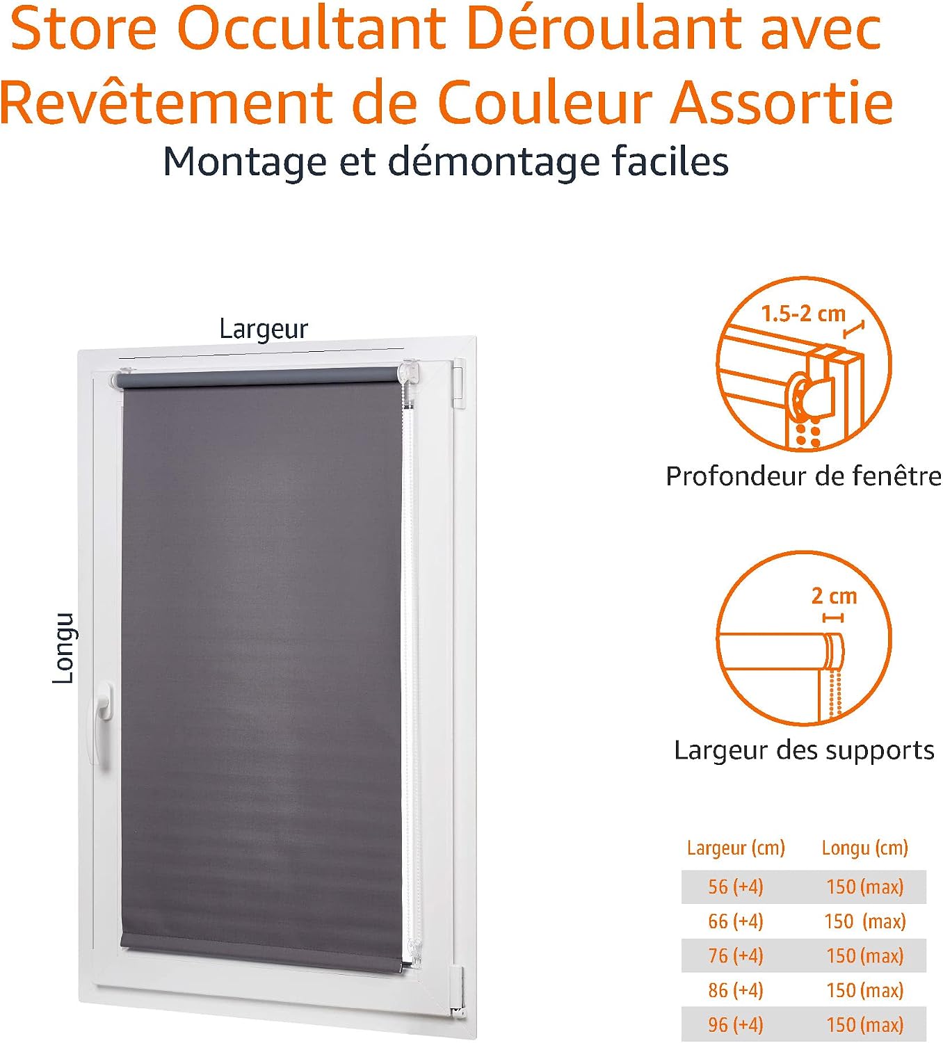 Detalle de Amazon Basics Store enrouleur occultant gris foncé 56 x 150 cm