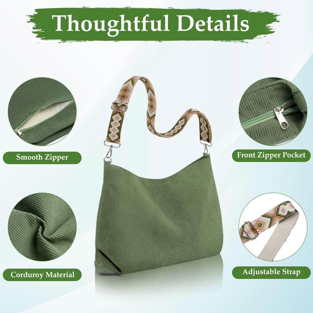 Thumbnail 6 de Aucuu Borsa a Tracolla in velluto a coste – tote versatile per scuola, lavoro e tempo libero