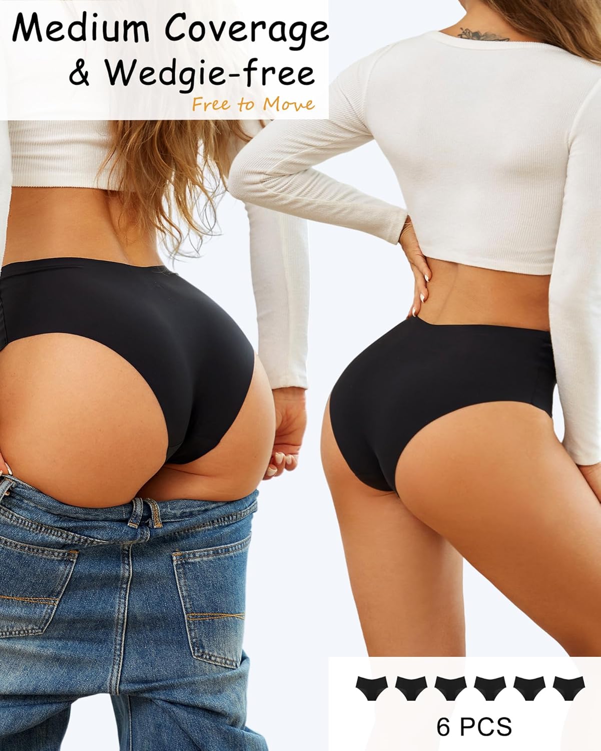 Thumbnail 6 de Sth Big High Waisted Seamless Underwear for Women – 6 Pack No Show Cheeky with Scalloped Edge