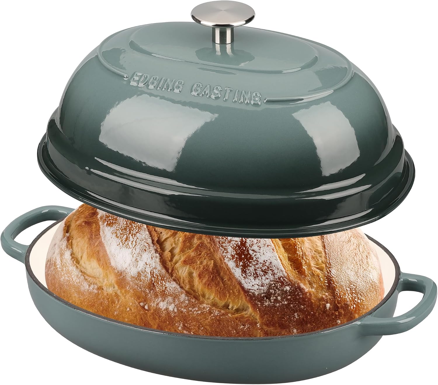 Thumbnail 2 de 6QT Enameled Oval Cast Iron Dutch Oven Bread Pot (Slateblue) with Lid for Sourdough & Artisan Loaves