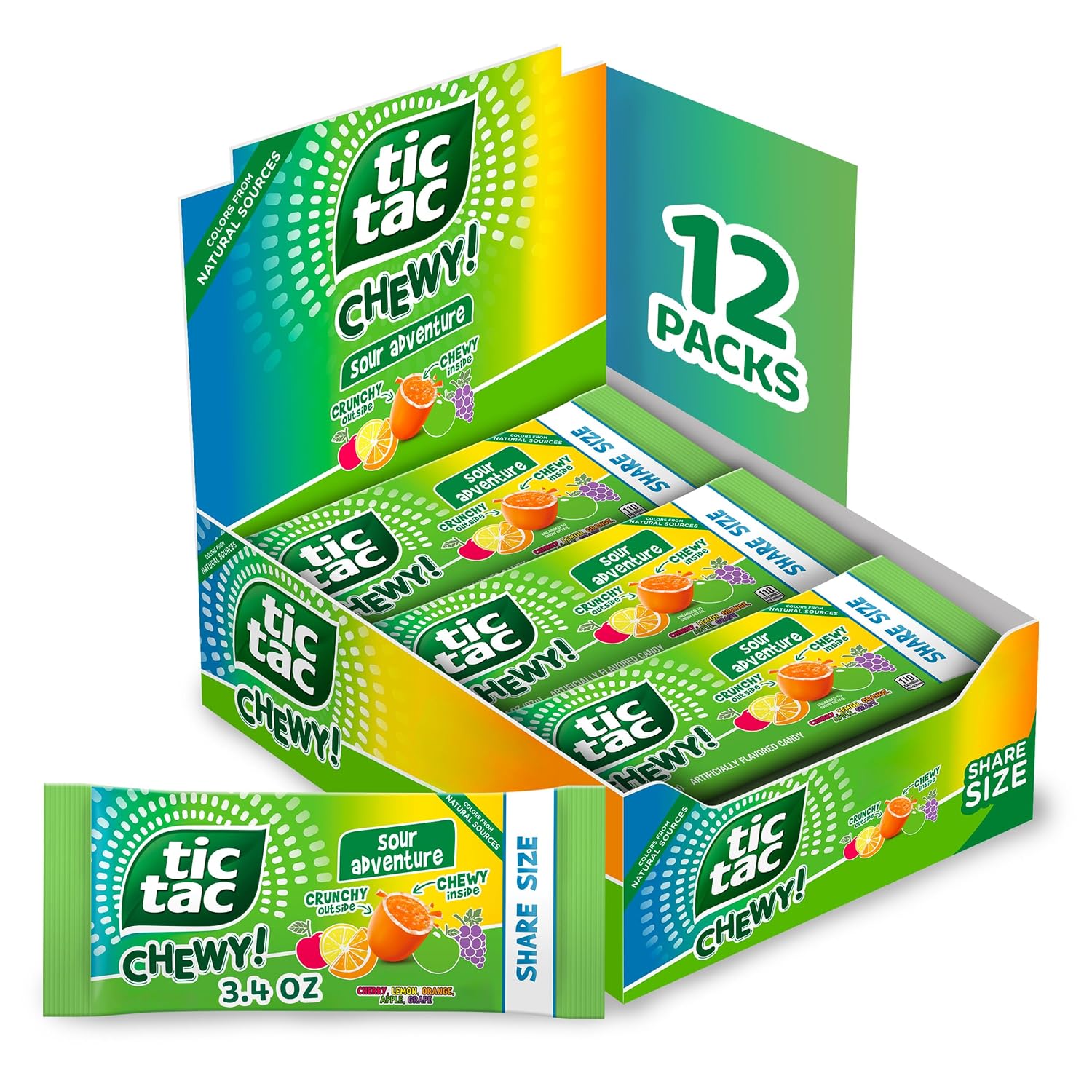 Detalle de TIC TAC CHEWY! Sour Adventure Candy, 12-Pack of Fruity Sour Chews