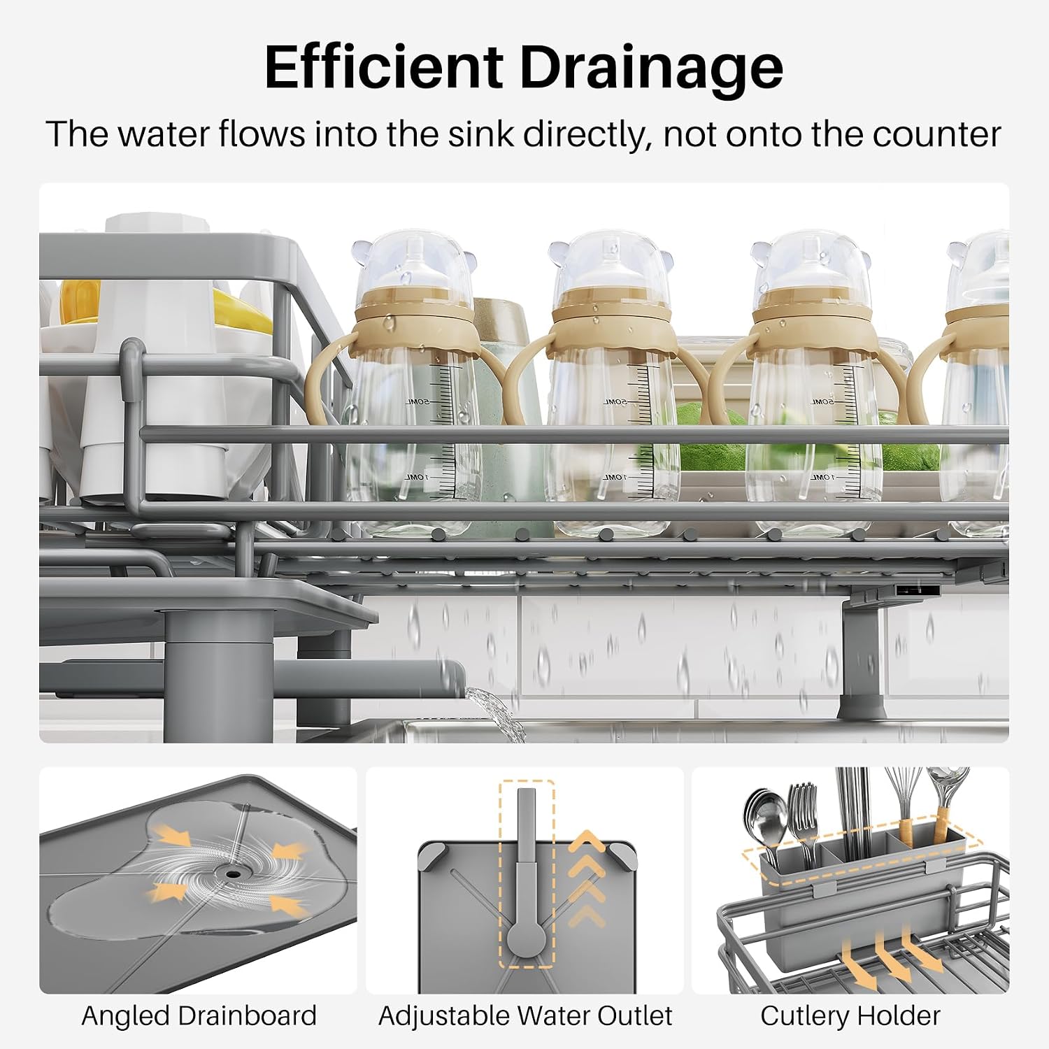 Detalle de SNTD SN-YYC1T Expandable Dish Drying Rack, Stainless Steel, Gray
