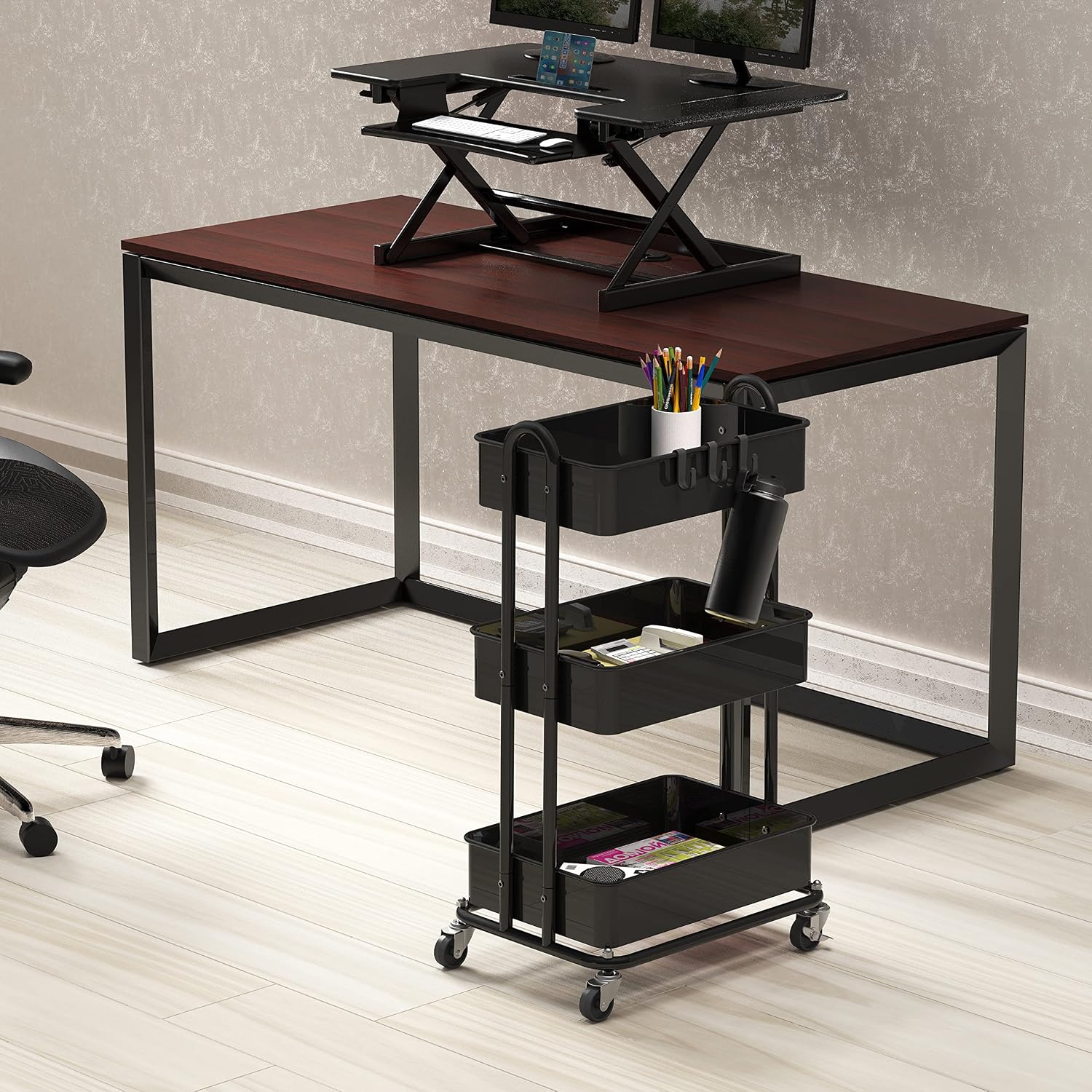 Detalle de Simple Houseware CB-10C-1 3-Tier Metal Utility Rolling Cart, Black