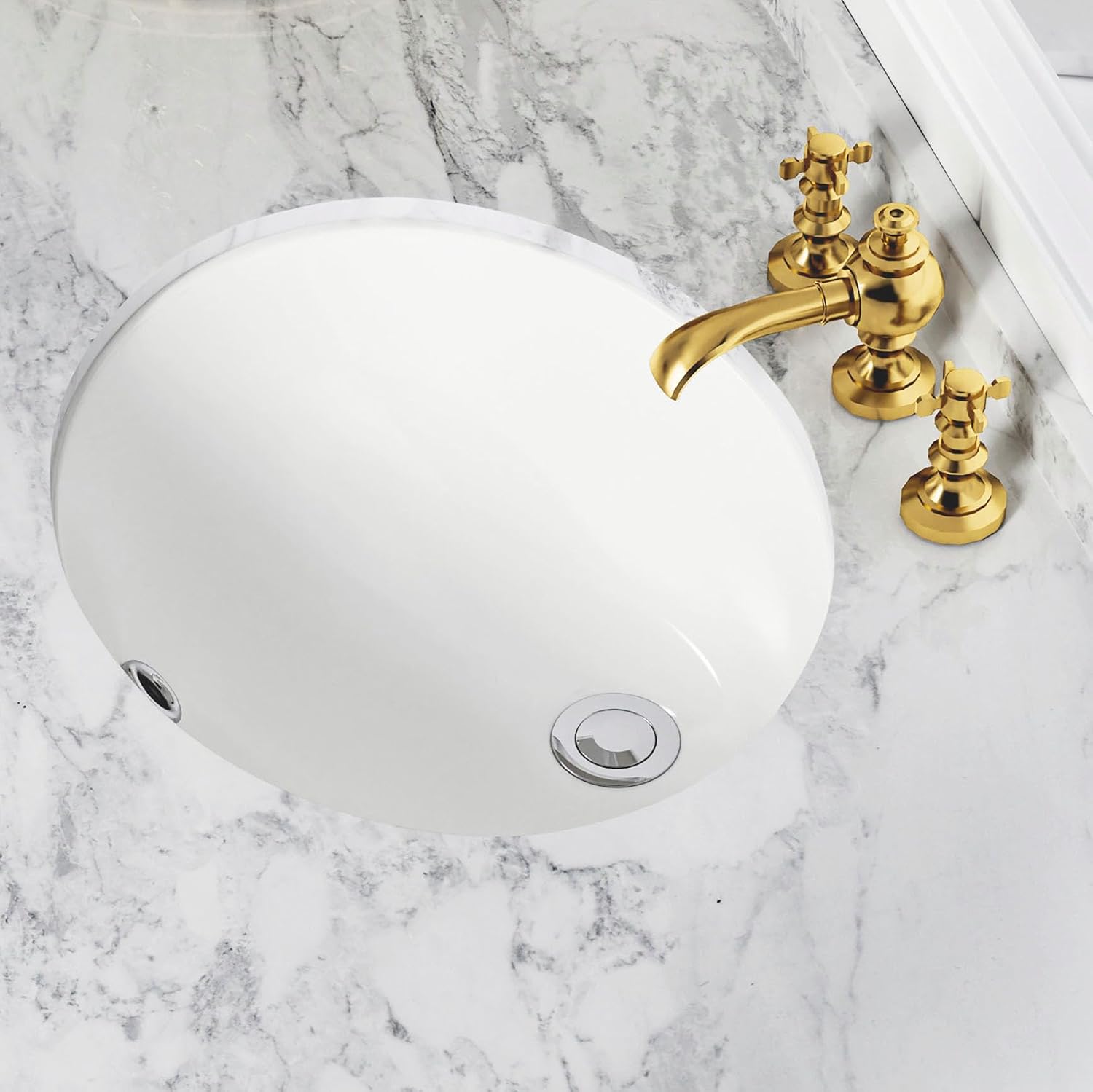 Detalle 1 de SmartSylva SS02-T143-WH Oval Undermount Ceramic Bathroom Sink, White