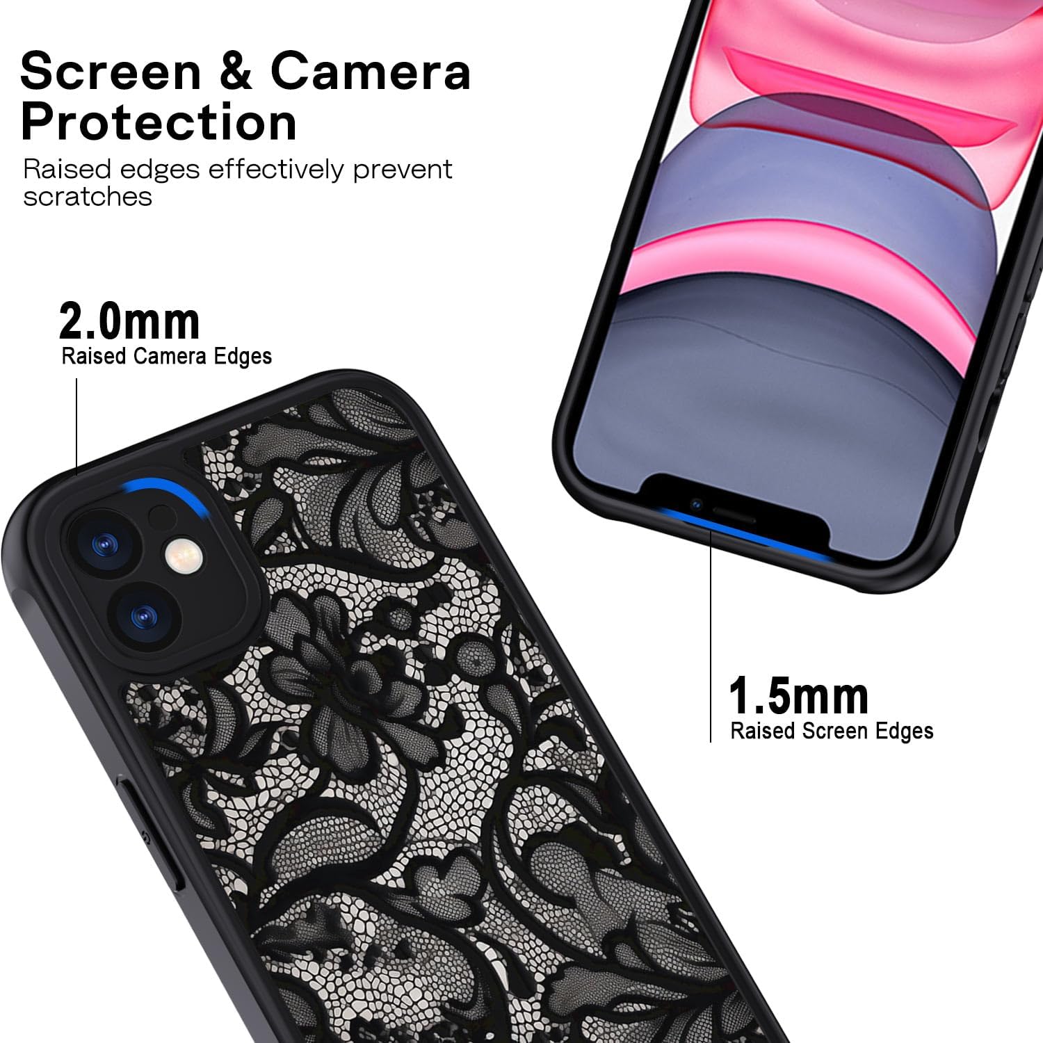 Detalle de XTCASE Cover per iPhone 11 con motivo vintage in pizzo, TPU e PC antiurto opaca