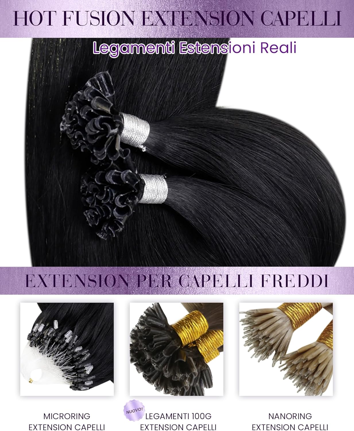 Thumbnail 6 de LaaVoo Extension Capelli Veri Cheratina Nero Jet 50g – 35 cm, 50 Ciocche U-Scherzo per Uso Quotidiano