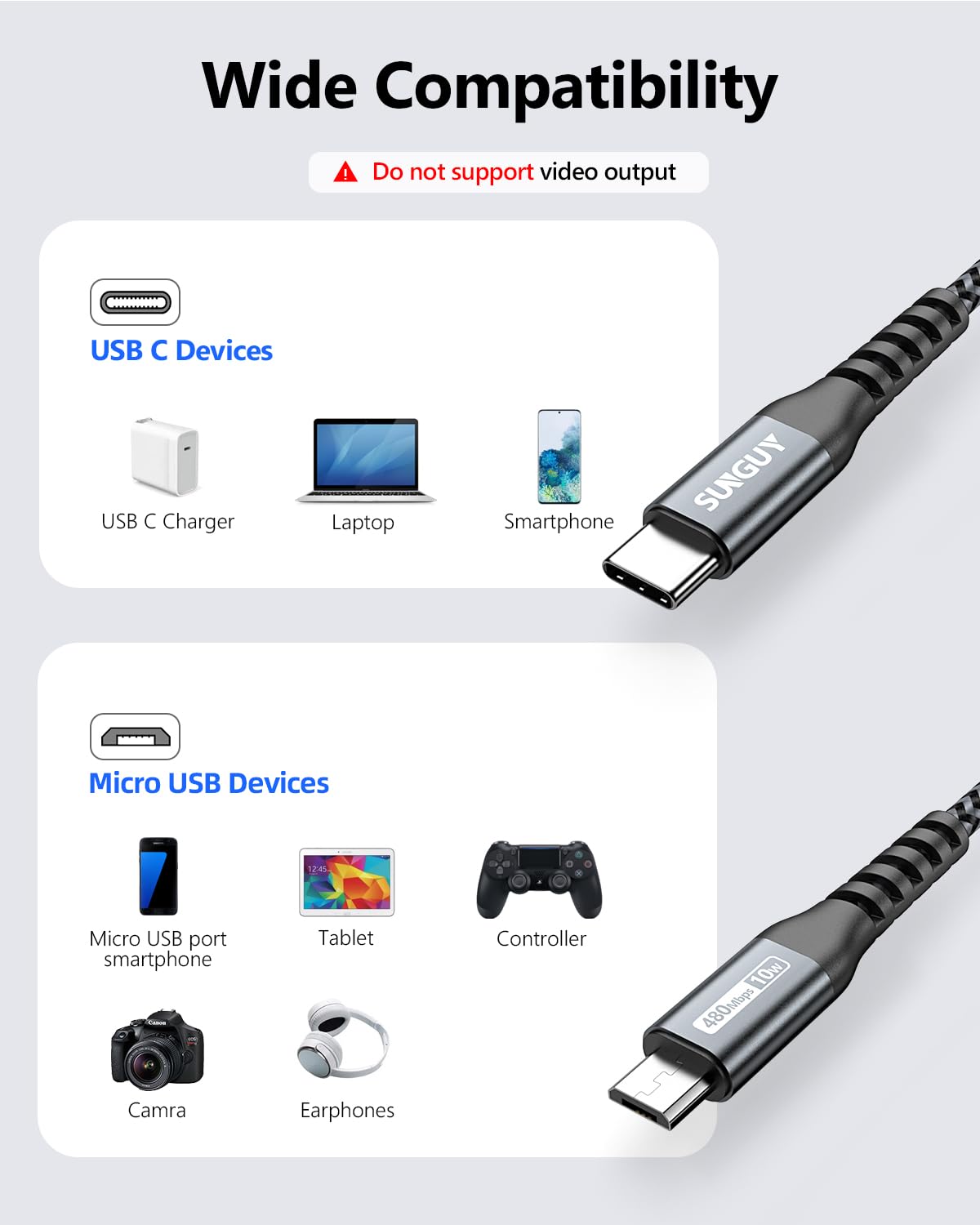 Thumbnail 5 de SUNGUY USB-C auf Micro USB Kabel – 0,3 m zum Laden und Daten synchronisieren