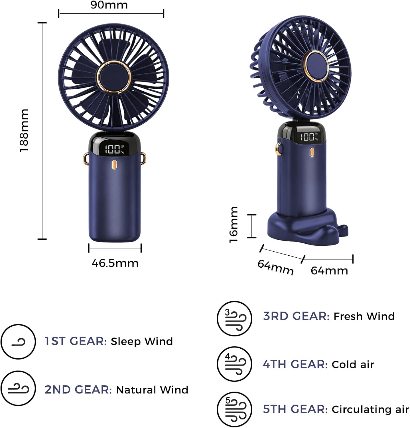 Detalle de Jsdoin Mini ventilatore portatile 5000 mAh