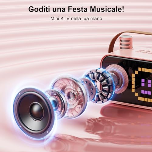 Detalle de JYX Karaoke D58-T con 2 Microfoni e Altoparlante Bluetooth 5.3 – Rosa