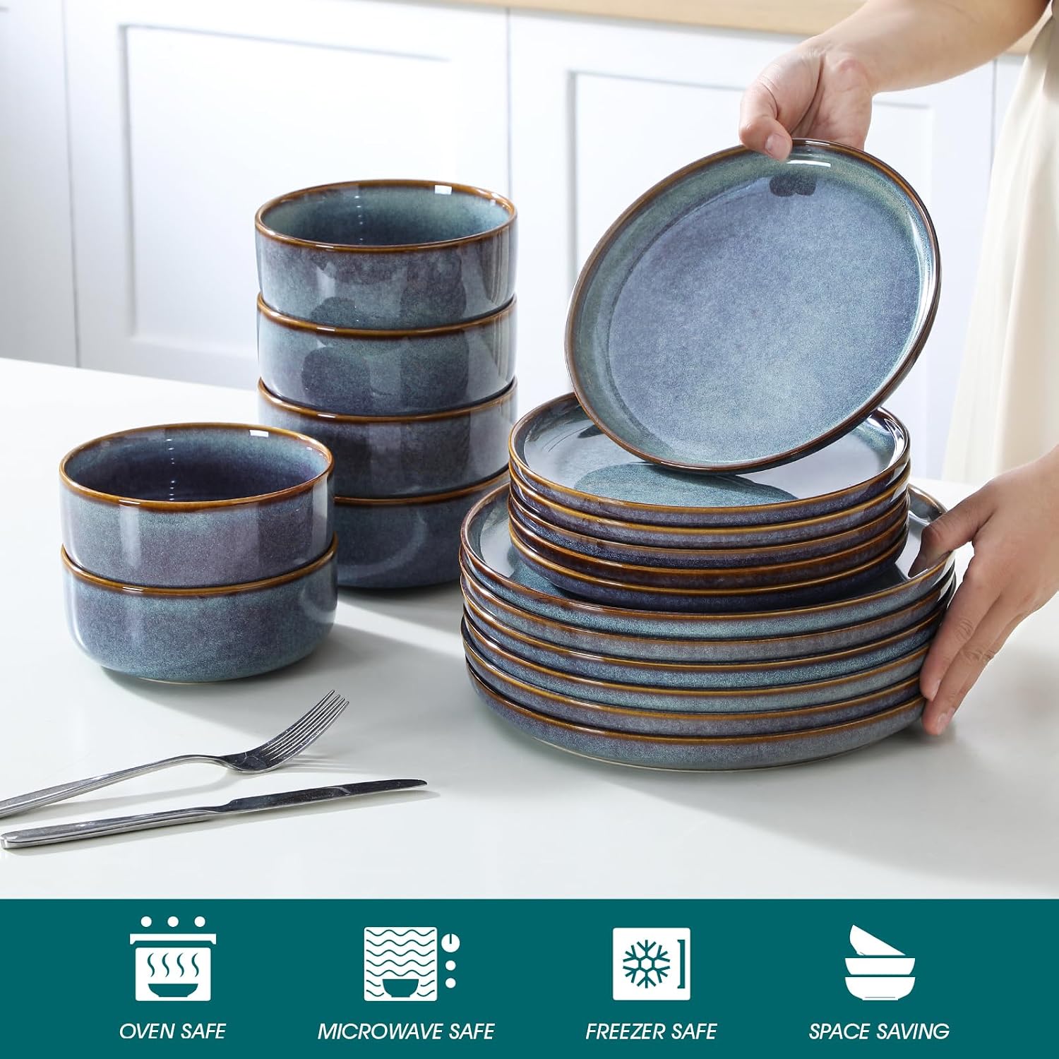 Detalle 2 de Vancasso PLAYA 18-Piece Dinnerware Set in Grey-Blue