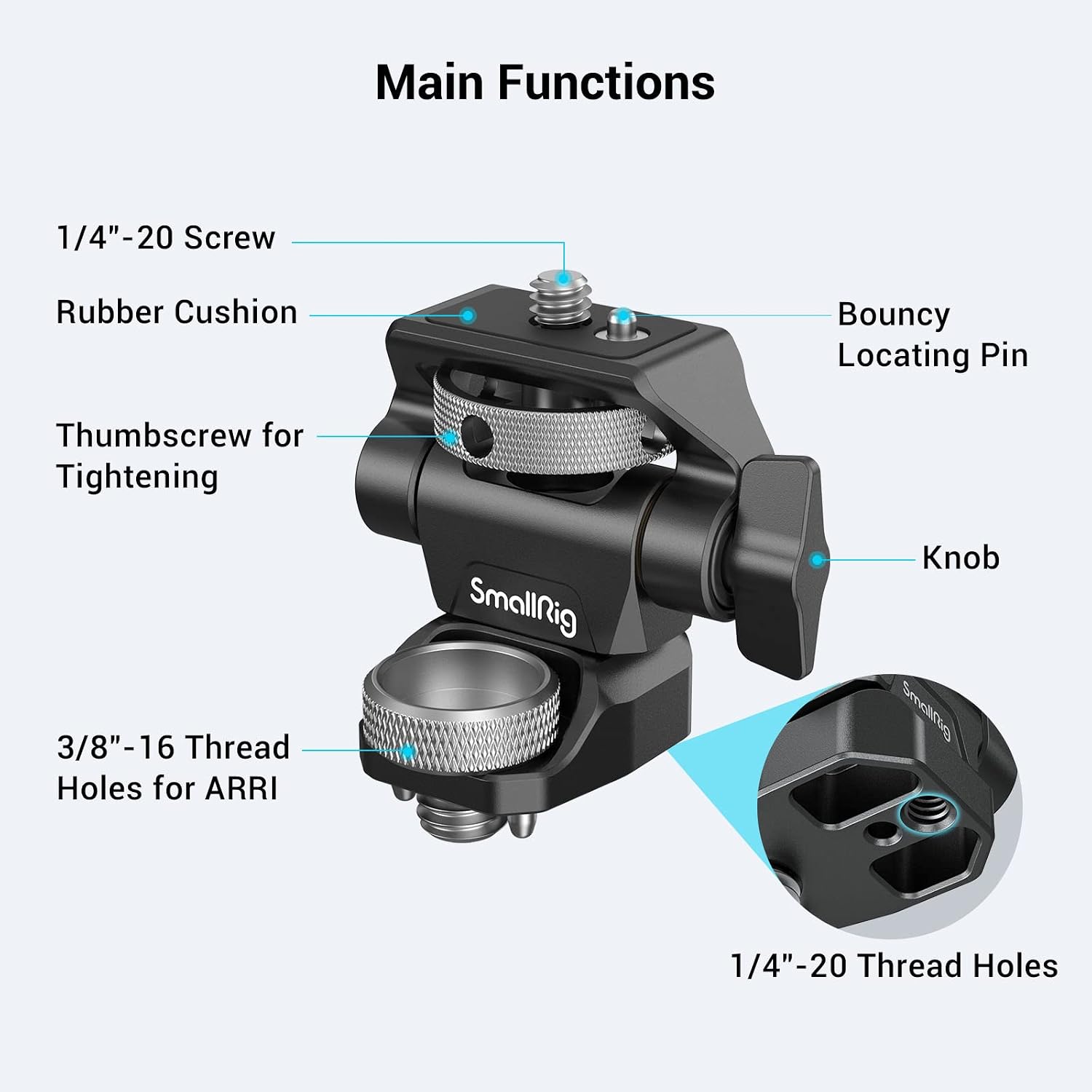 Detalle 2 de SmallRig Adjustable Camera Monitor Mount for ARRI-Style (Upgrade) 2903B for 5” and 7” field monitors