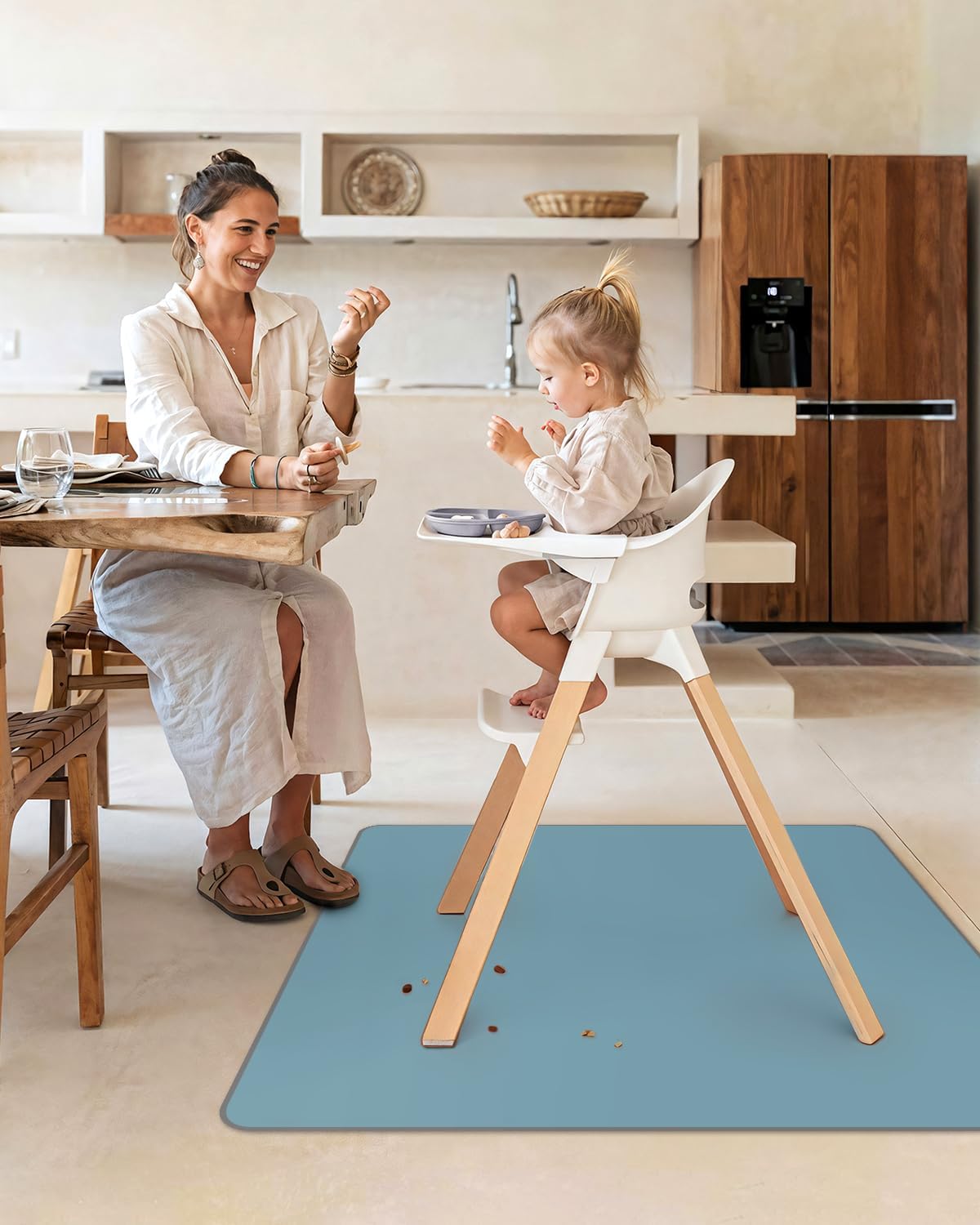 Thumbnail 3 de Blissful Diary Baby Splat Mat for Under High Chair (Slate Blue) – wipeable, waterproof & anti-slip