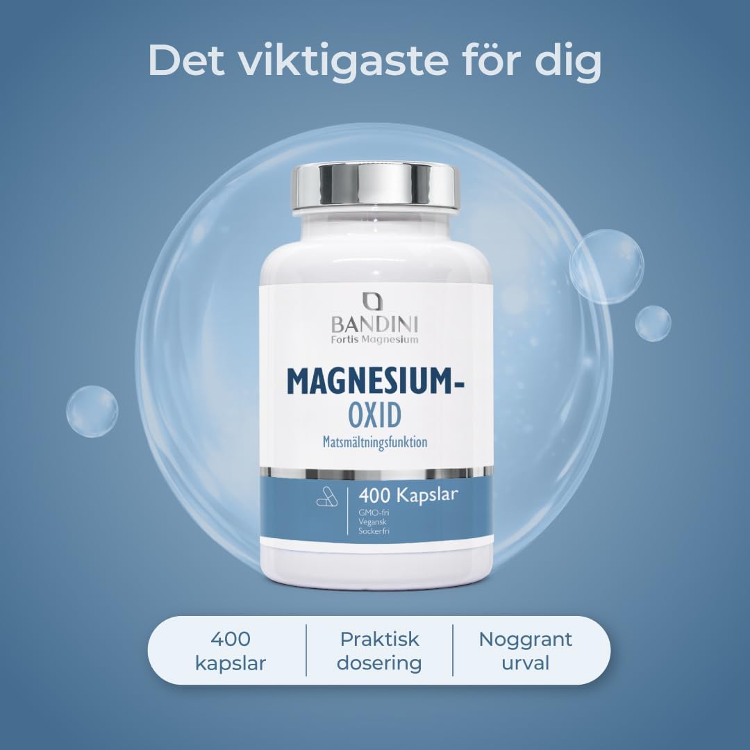 Detalle 2 de BANDINI Fortis Magnesiumoxid – 400 kapslar med 400 mg elementärt magnesium