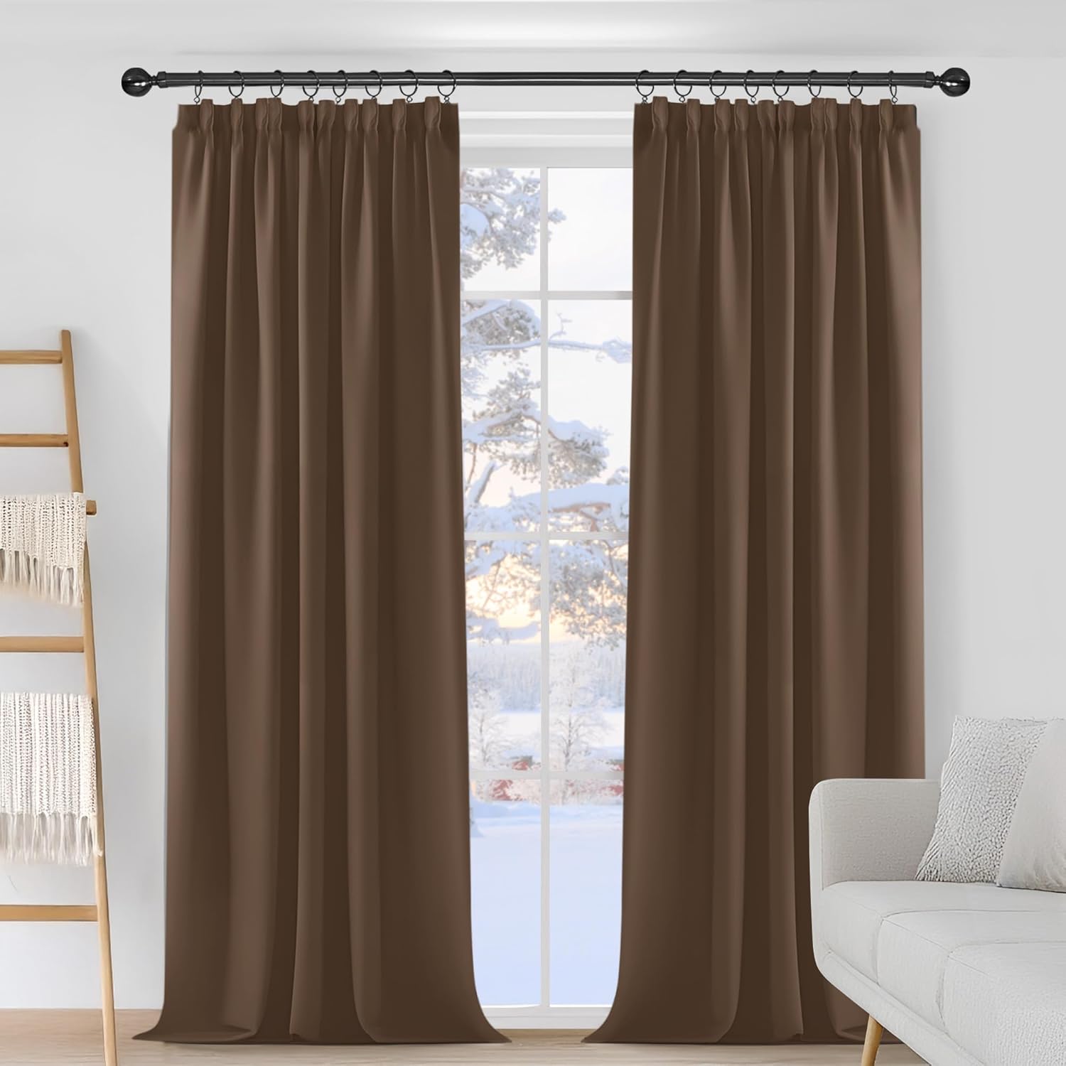 Detalle 2 de Deconovo Tende Oscuranti con Fettuccie per Interni 2 Pezzi 140x245 cm Marrone