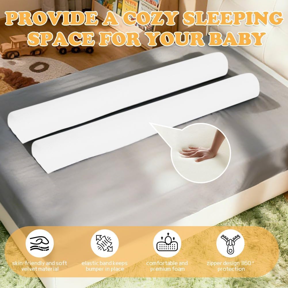 Detalle de DUJUIKE Toddler Bed Guard (Memory Foam Bed Bumper) – 105cm white, 1-pack