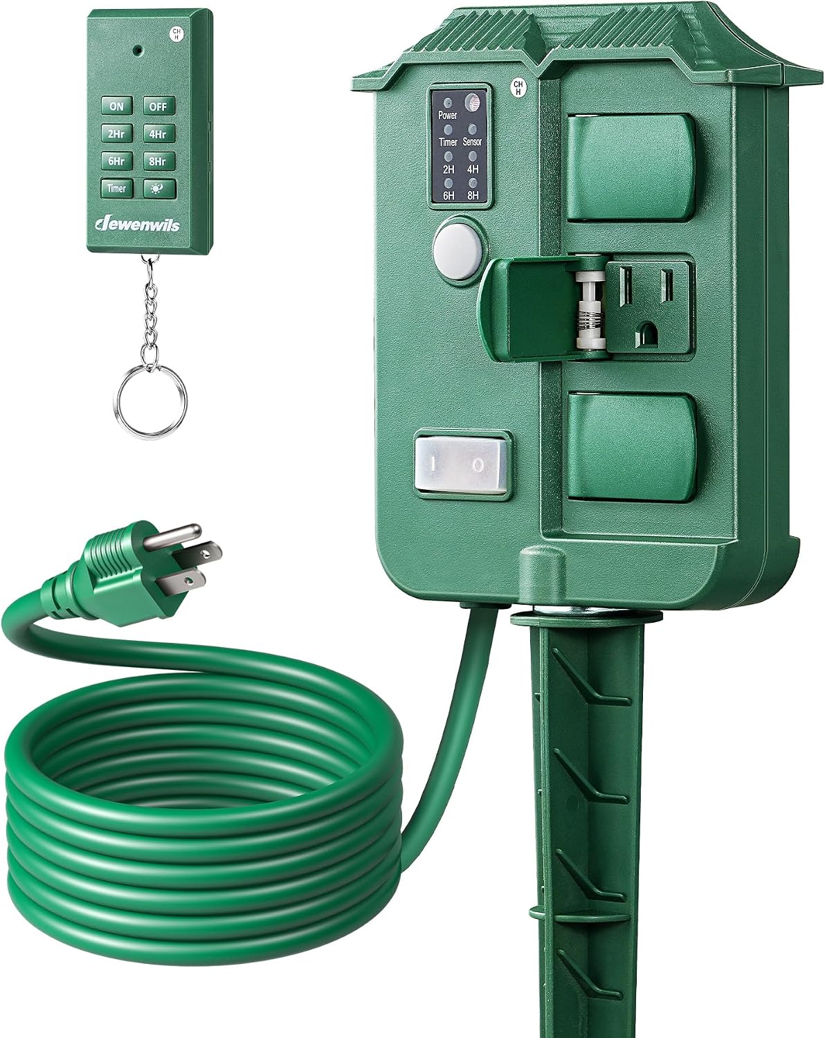 Detalle de DEWENWILS Outdoor Power Stake Timer with 6 Outlets and Remote Control