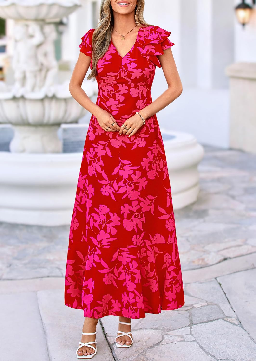 Detalle 2 de PRETTYGARDEN Floral Maxi Dress for Women 2026 Summer Boho With Ruffles — Beach to Wedding Guest